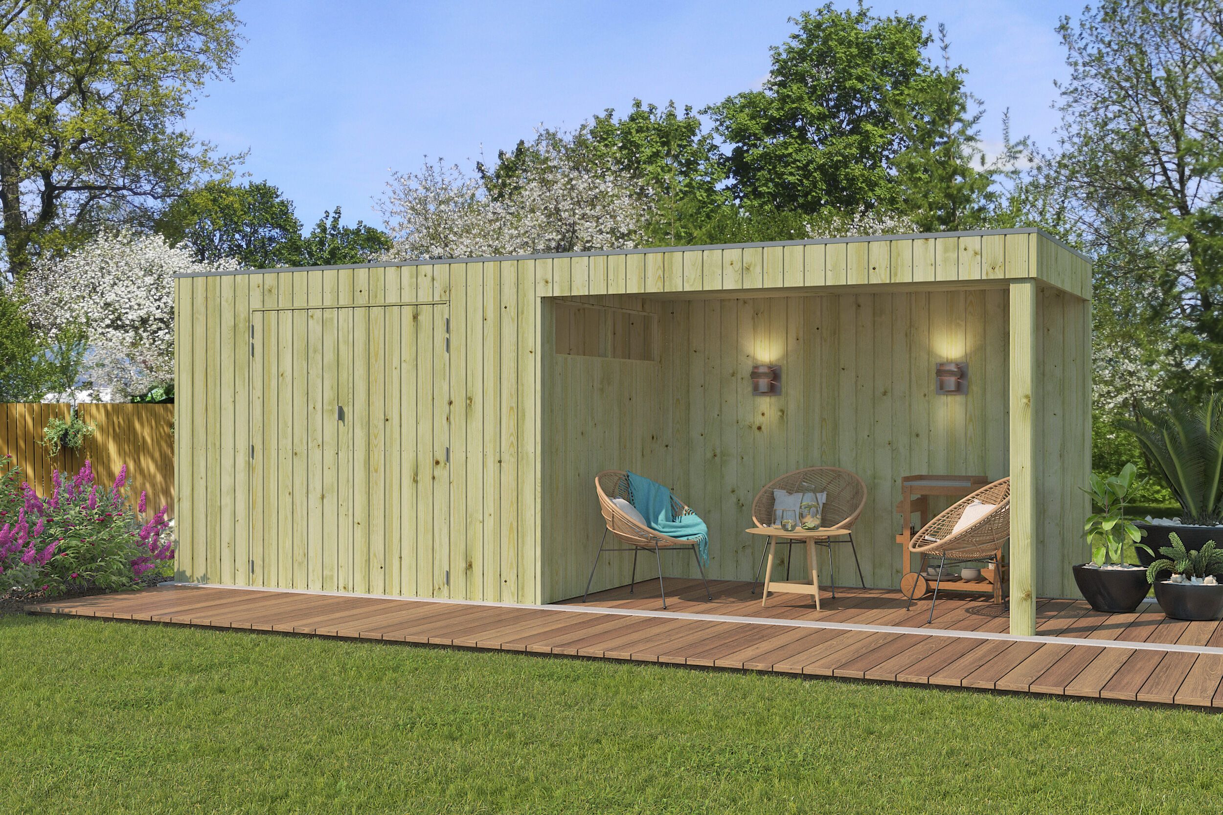 Fjordholz Gartenhaus QBV-Line 5,90 m² + 300 cm Anbau