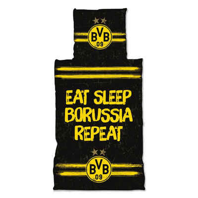 Bettwäsche BVB-Bettwäsche "Eat. Sleep. Borussia. Repeat", BVB, Baumwolle, 2 teilig