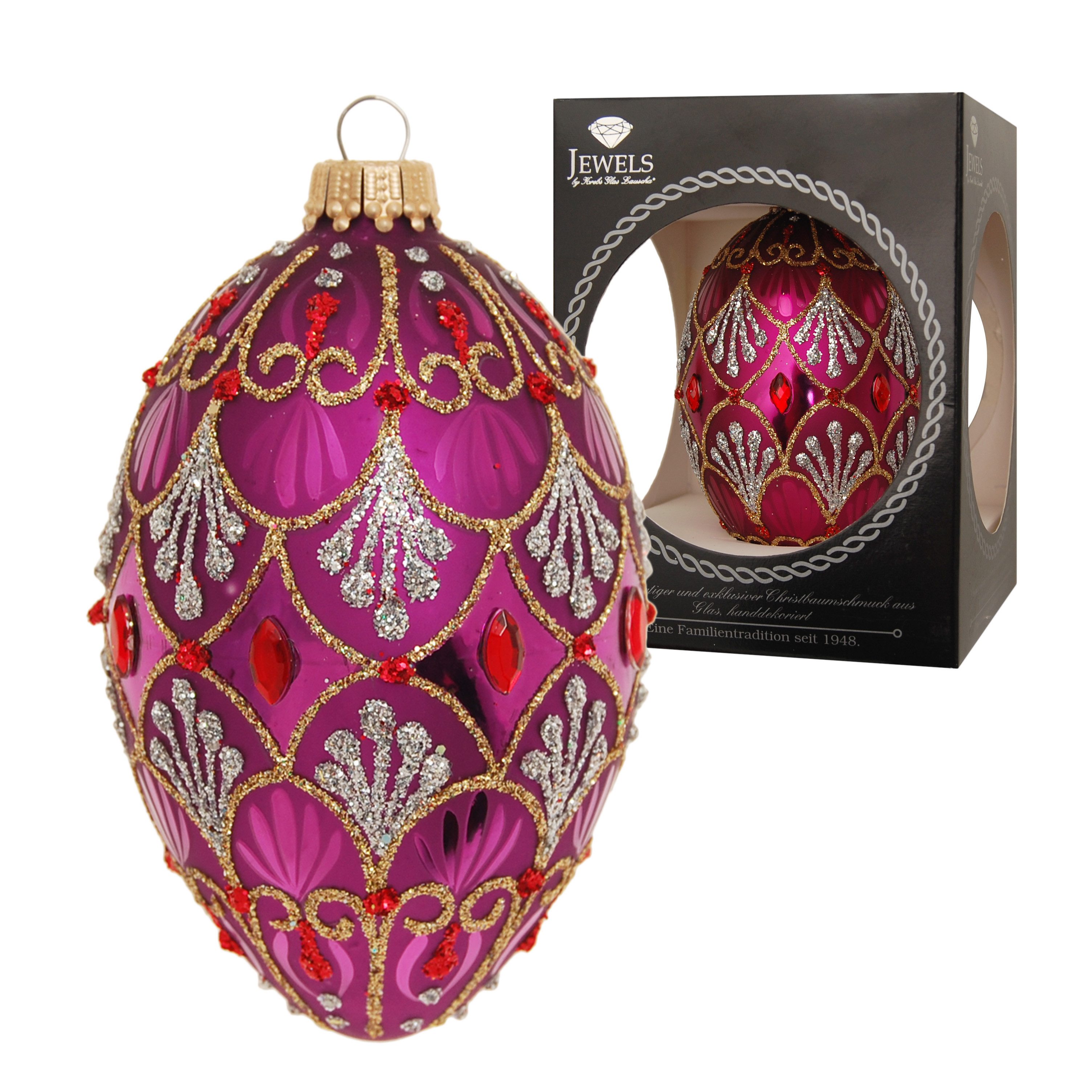 Krebs Glas Lauscha Weihnachtsbaumkugel Baumschmuck Ei im Strassdesign Violett 10cm (1 St), Glas