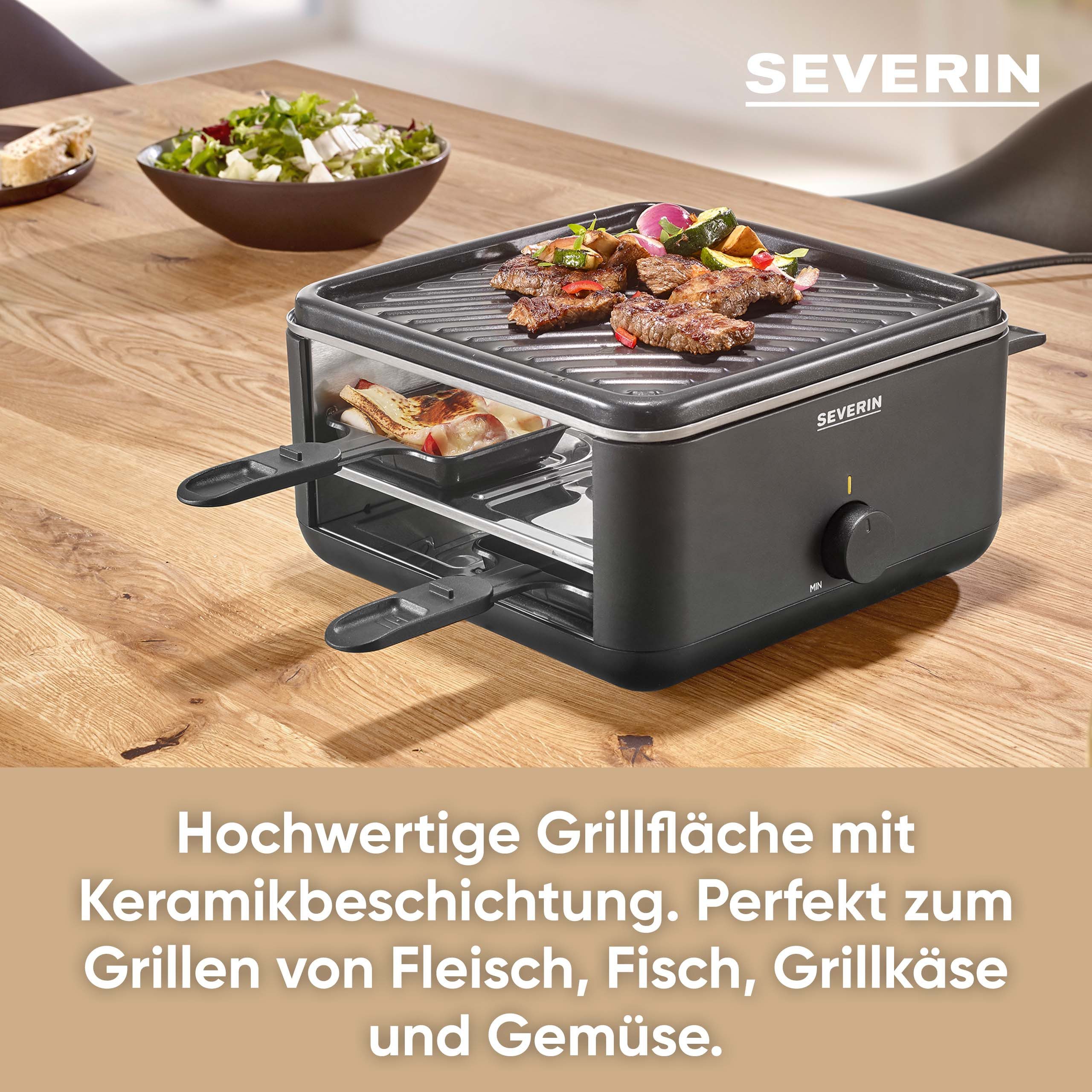 Severin Raclette Black Line Lite Mini RG 2360, 4 Raclettepfännchen, 600 W, Raclette-Grill