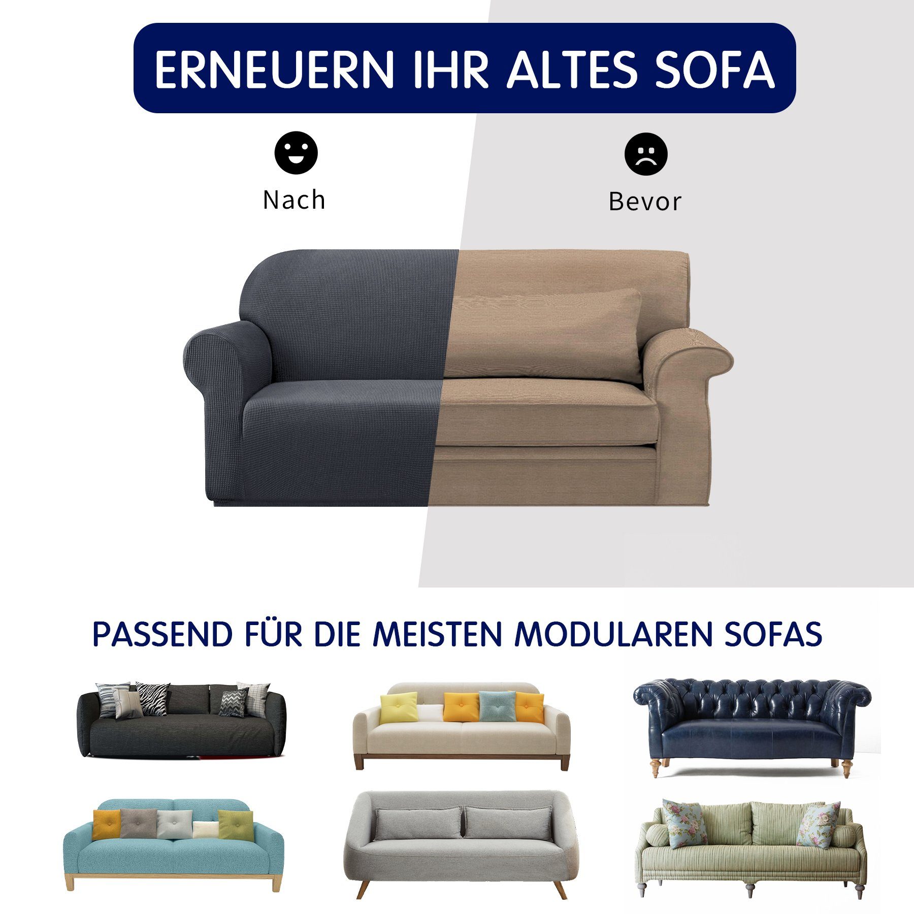 Sofahusse waschbarer Dehnbarer Sofabezug, Stoff Sitzer Grau 1 SUBRTEX,