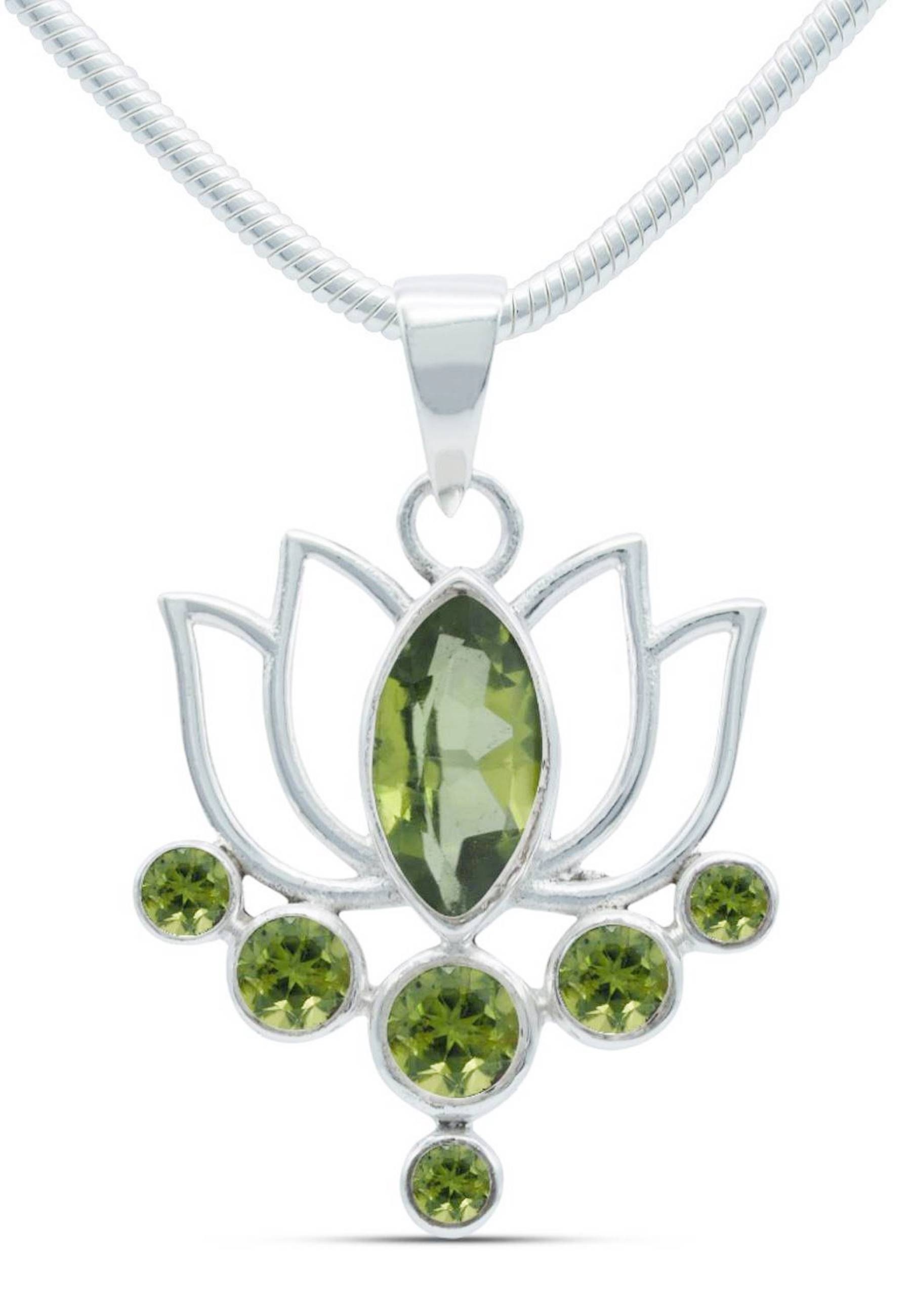 mantraroma Kette mit Anhänger 925er SilbermitPeridot facettiert