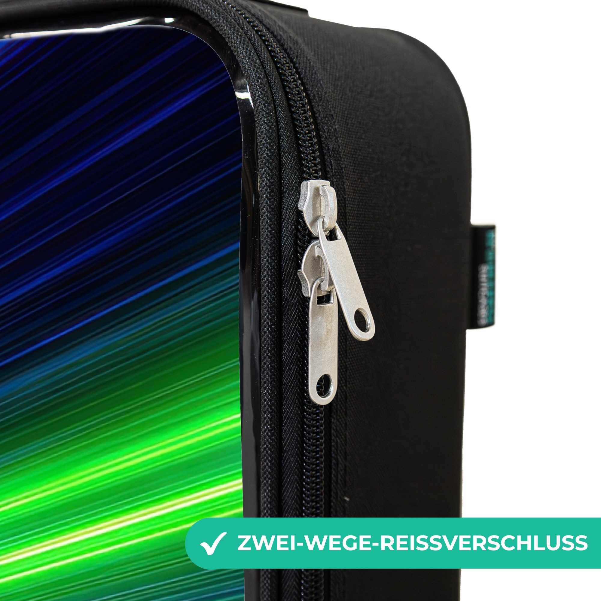 NoBoringSuitcases.com© Kinderkoffer mit leuchtende Räder - Rennwagen - Hellgrün - Lichtstrahlen - Geschwin, 2 Rollen, Kinder Koffer Klein, Trolley Handgepäck, R – Bild 4 von 5