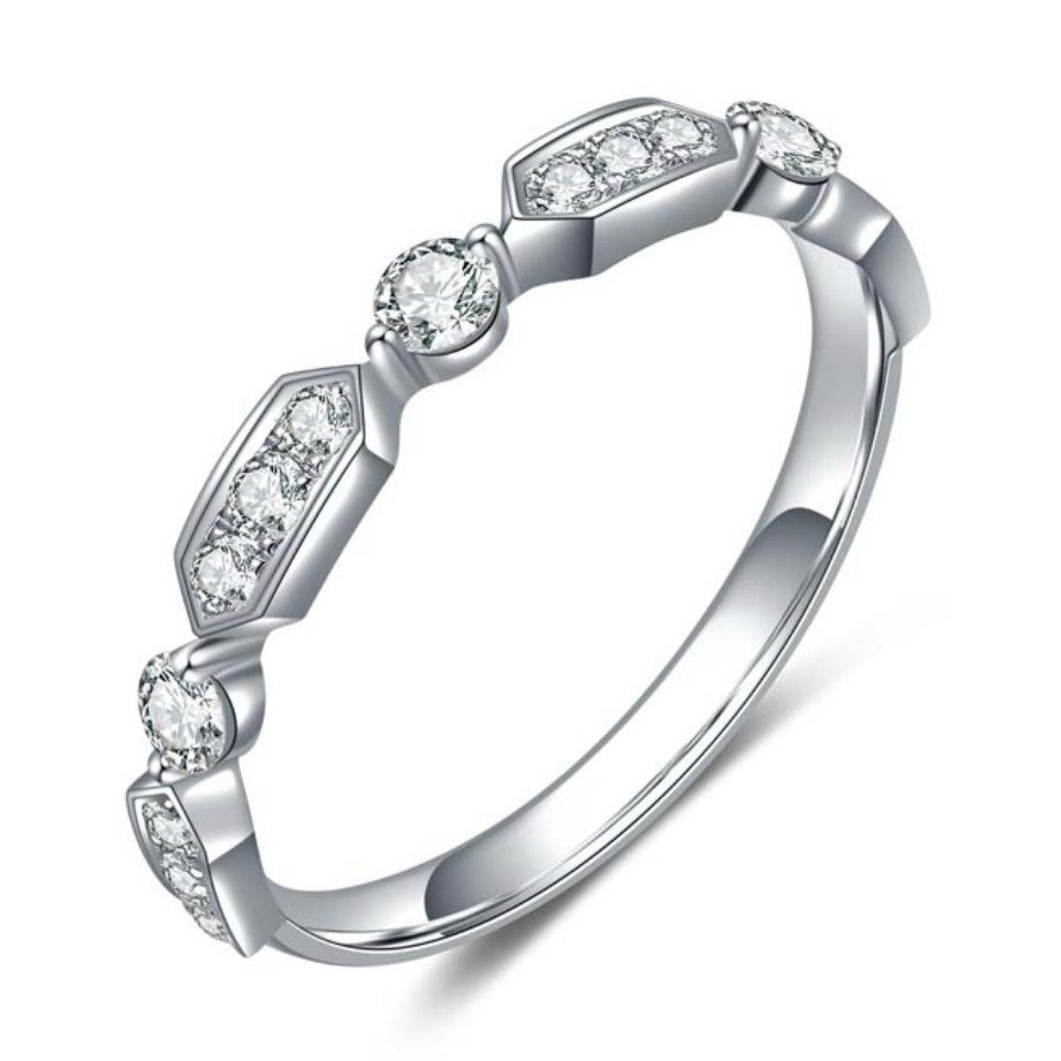 Sternvoll Diamantring Vintage Ehering "Anthea" mit 0.30 ct Diamanten in 18K Weißgold, Vintage-Design, Art Déco Stil, Milgrain-Verzierung, Handgefertigt