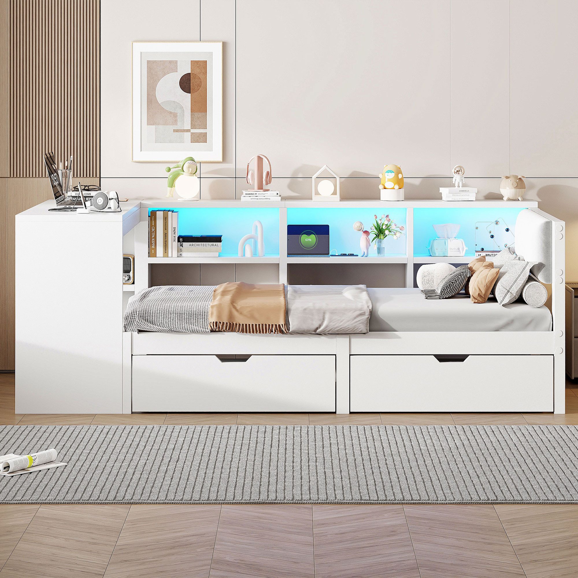 STILVORA Stauraumbett 90×200 mit Schreibtisch,Schlafsofa Kinderbett mit Sch günstig online kaufen