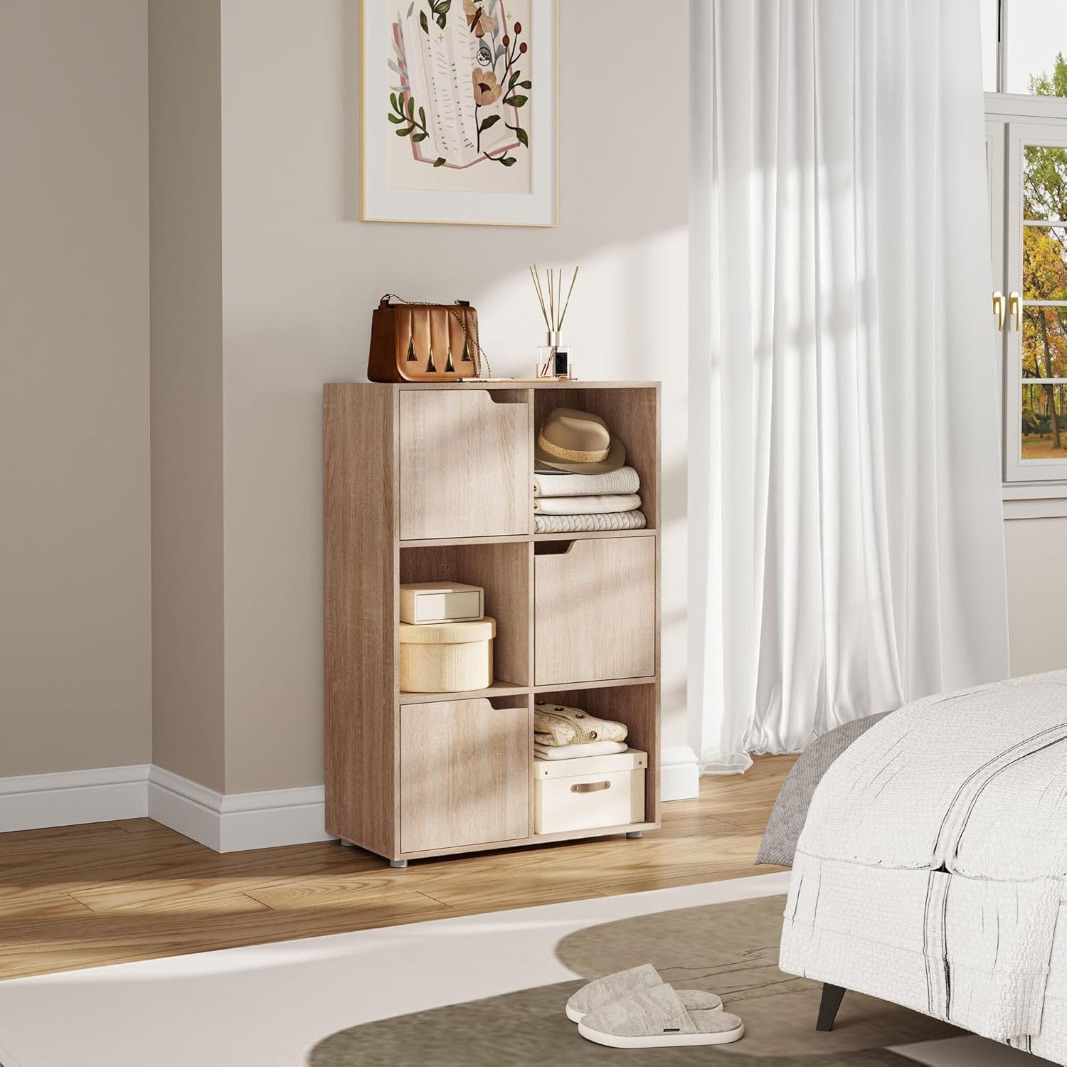 Woltu Bücherregal, 1-tlg., Standregal mit 3 Türen, MDF, 6 Fächer, Anti-Kipp günstig online kaufen