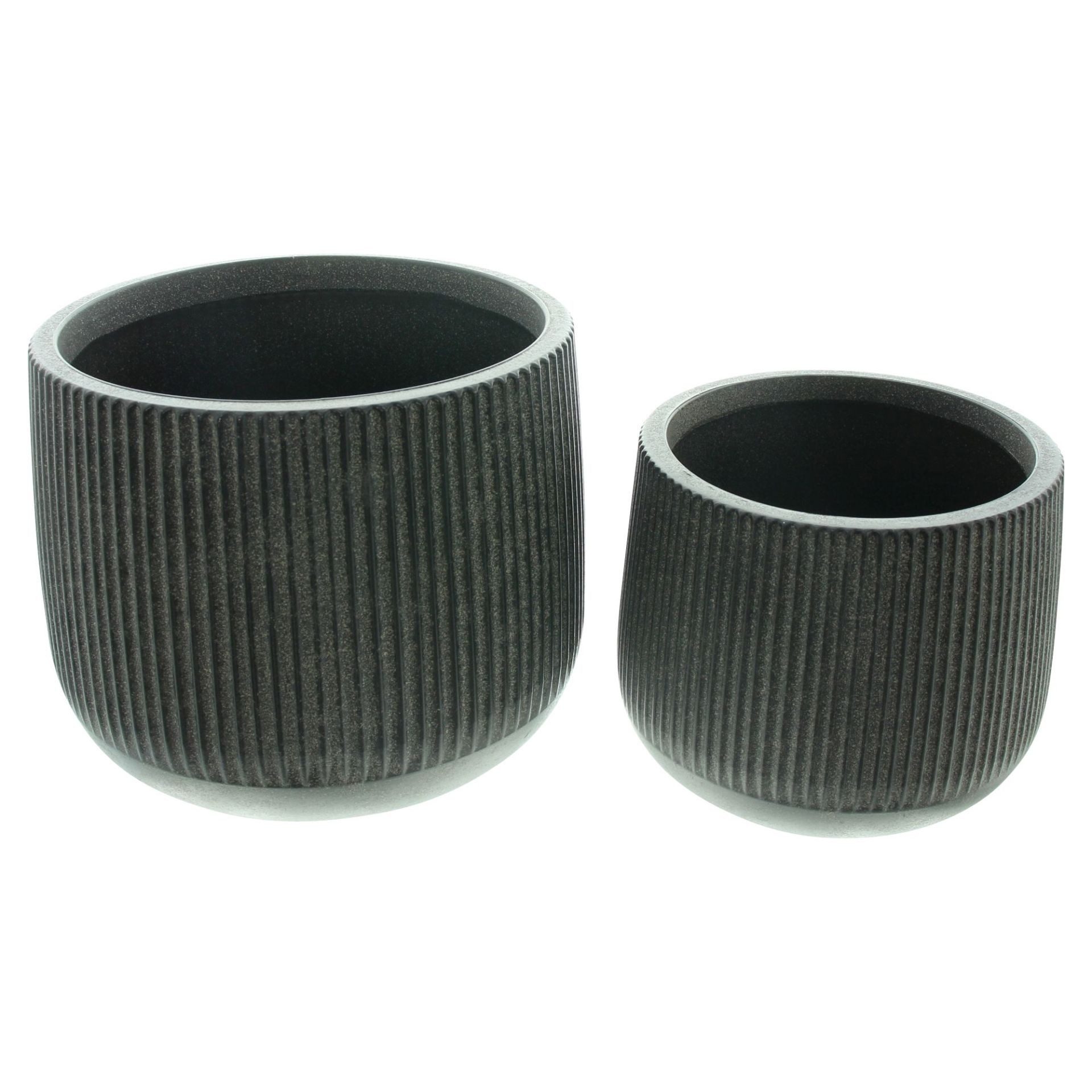 Dekoleidenschaft Übertopf "Rillen" Kunststoff schwarz, Blumentopf rund, Blumenkübel Pflanzentopf (2 St., im Set), Ø 13 + 17 cm, Indoor & Outdoor