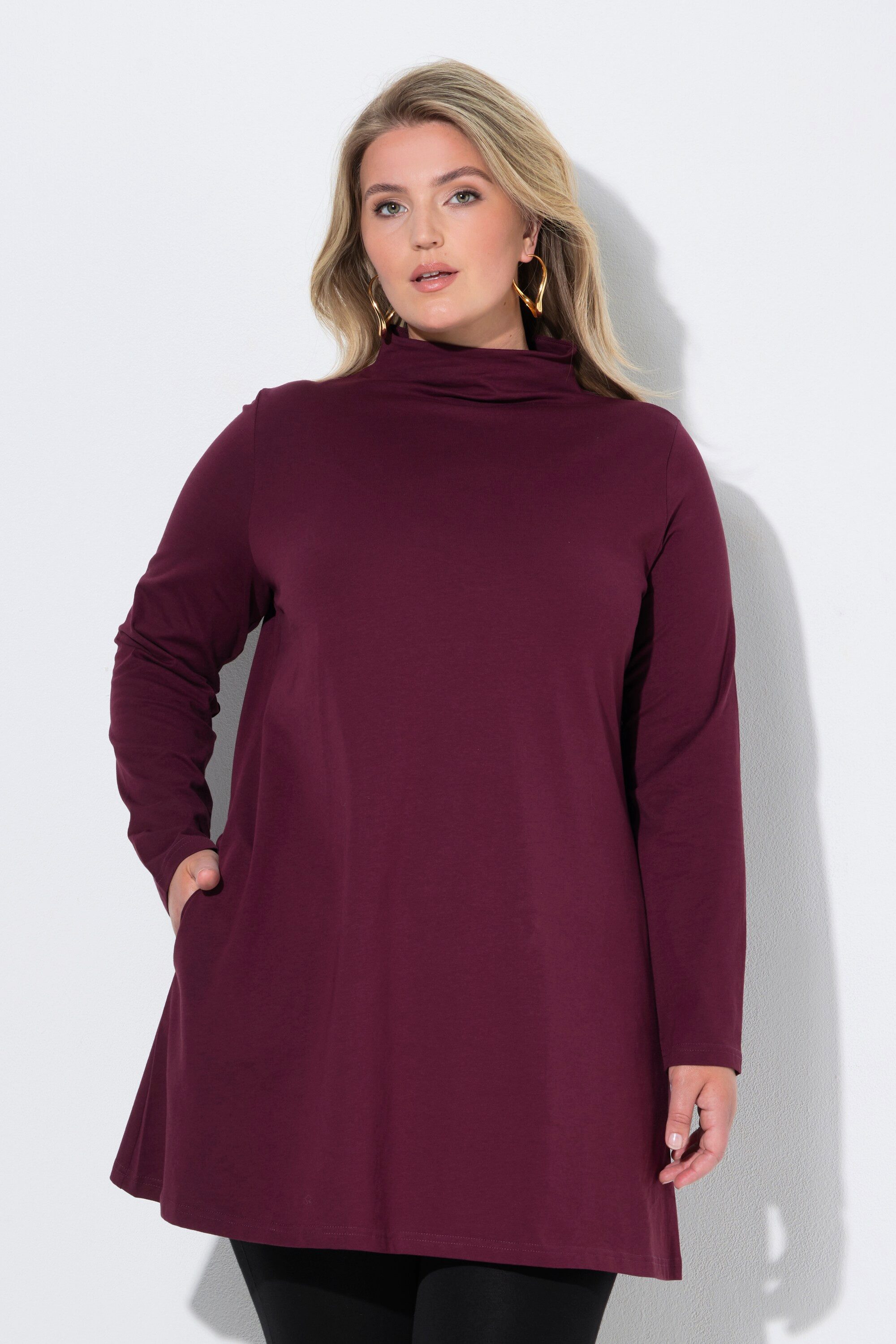 Longshirt Longshirt A-Linie Stehkragen Langarm Taschen