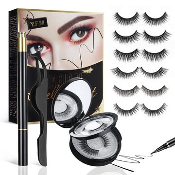 Y.F.M Magnetwimpern, 6 Paar Magnetische Falsche 3D Wimpern, mit Magnetischem Eyeliner, Wimpernzange, Kosmetikspiegel