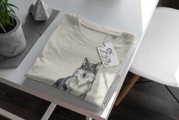 Sinus Art T-Shirt Herren Shirt 100% gekämmte Bio-Baumwolle T-Shirt Aquarell Wolf Blumen Motiv Nachhaltig Ökomode aus (1-tlg)