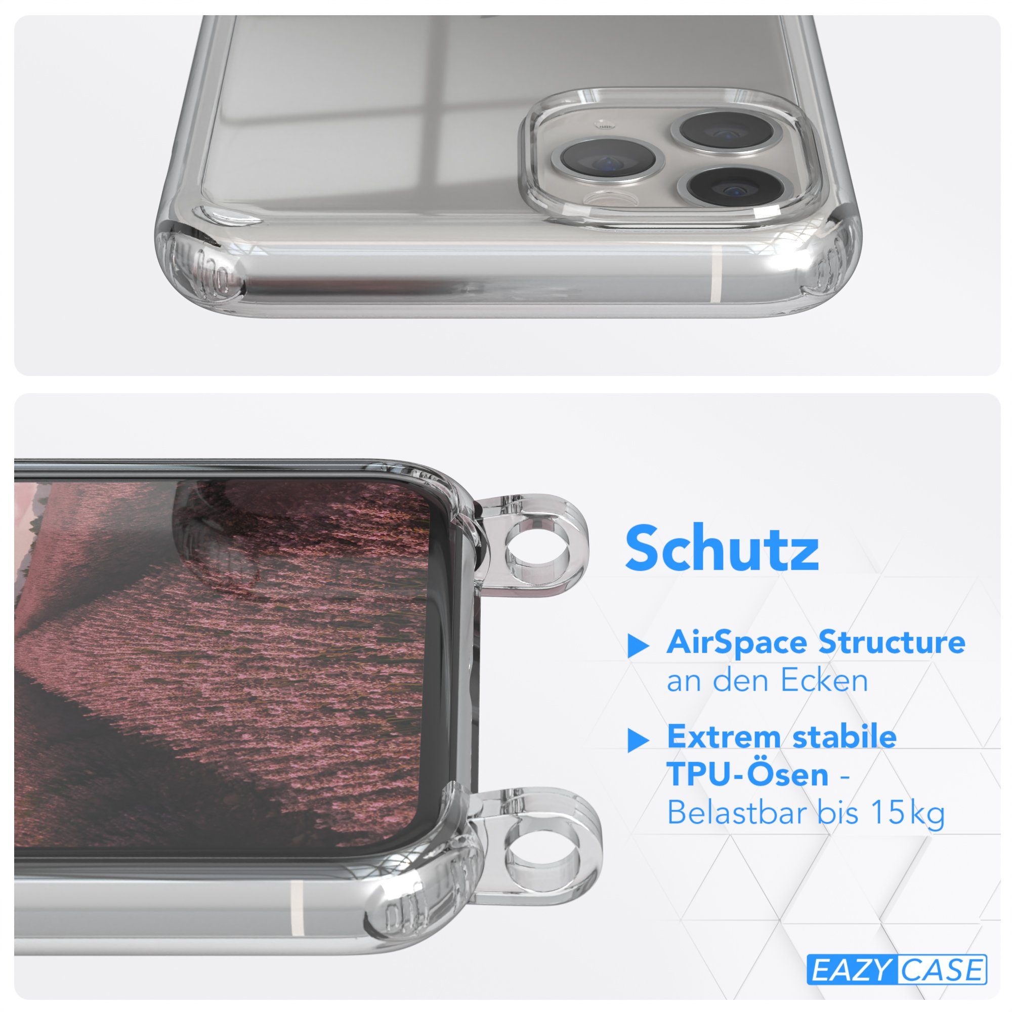 EAZY CASE Handykette Hülle mit Kette für Apple iPhone 11 Pro 5,8 Zoll, Ketten Hülle Schultergurt Schutzhülle Tasche mit Band Altrosa Unifarbe