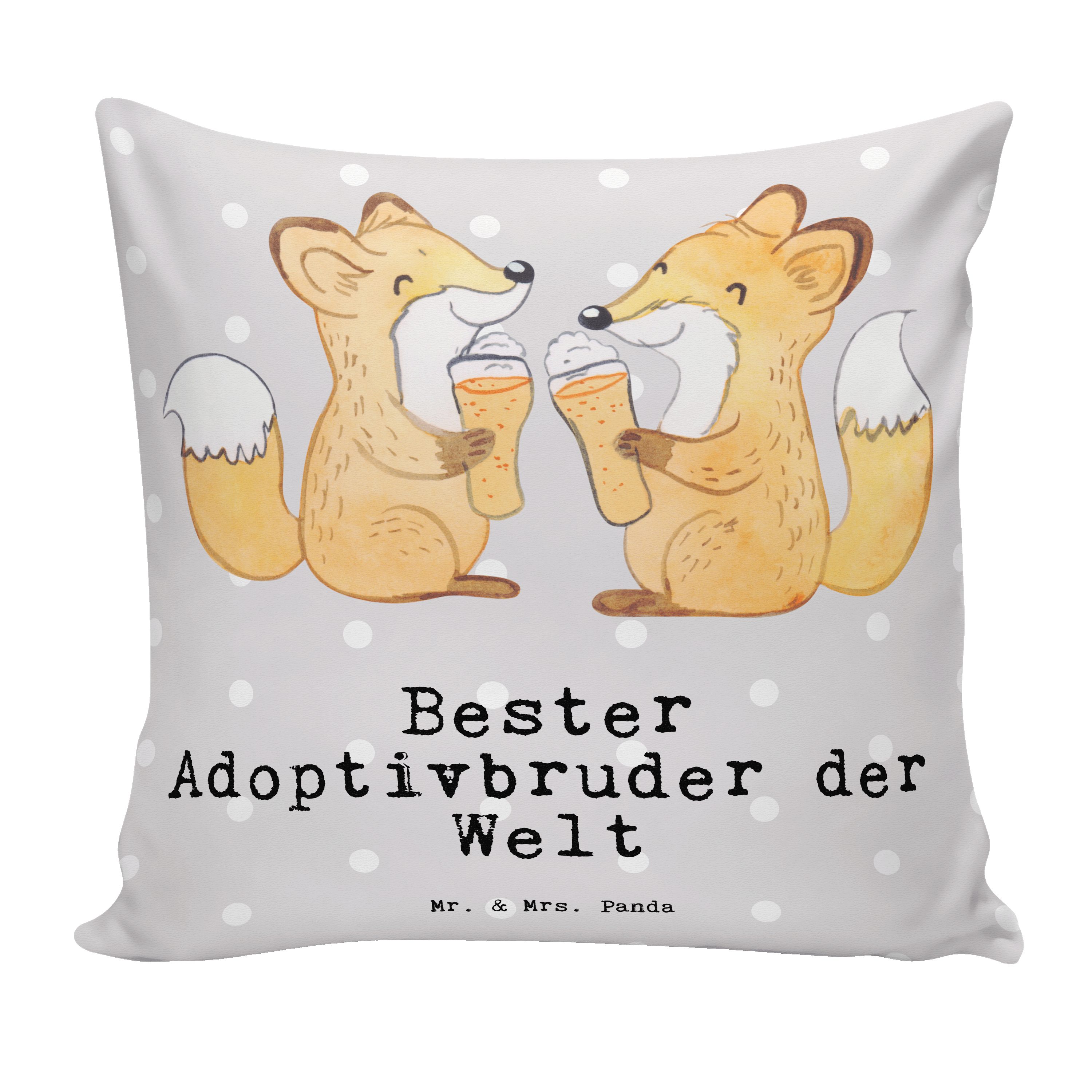 Mr. & Mrs. Panda Dekokissen Fuchs Bester Adoptivbruder der Welt - Grau Pastell - Geschenk, Bedank