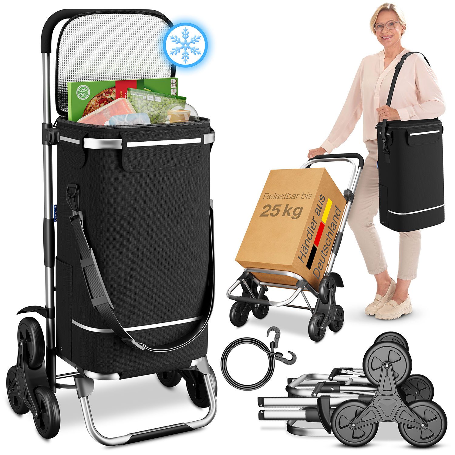 ELONEO Einkaufstrolley mit XXL-Kühlfach & praktischem Spanngurt für schwere günstig online kaufen