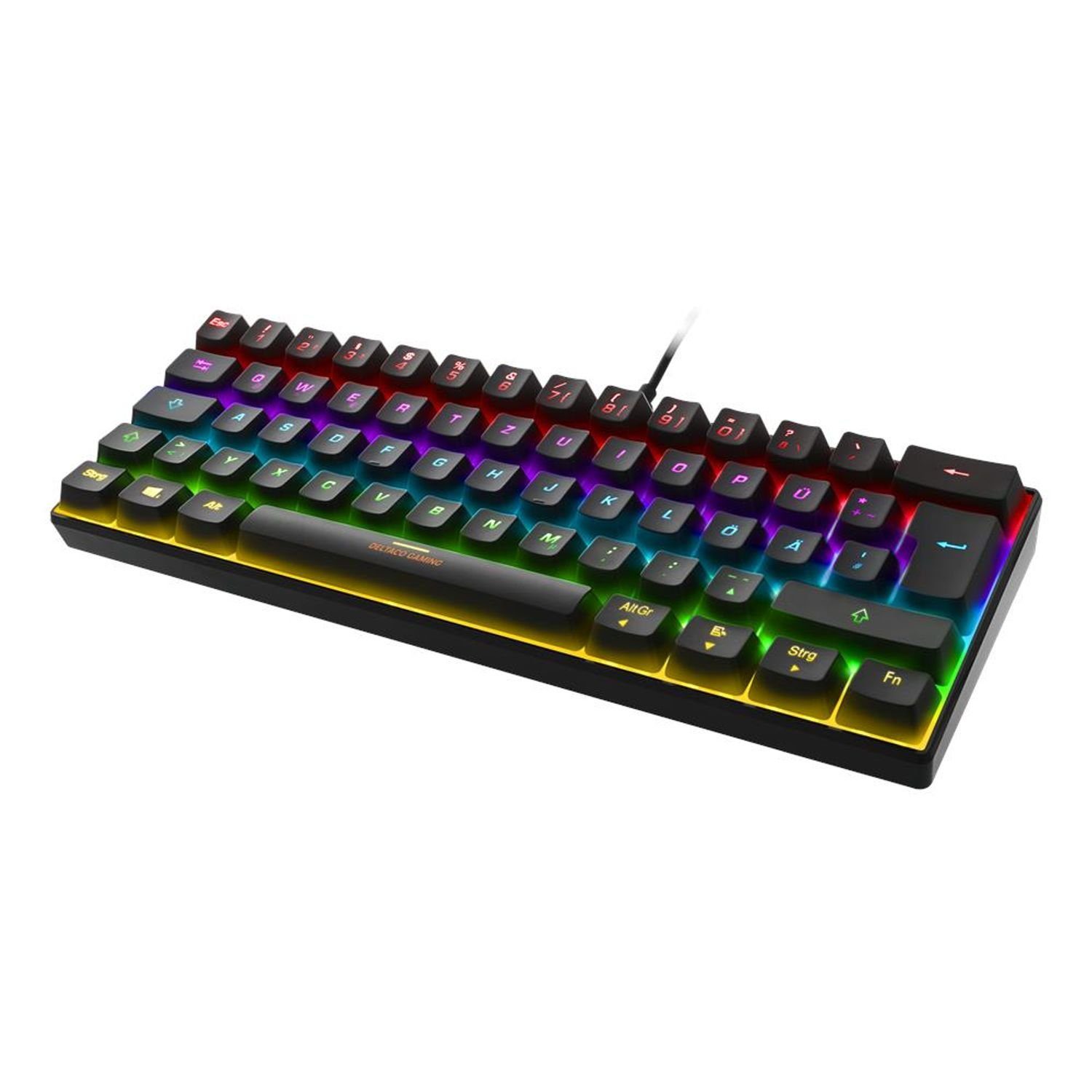 DELTACO Mechanische Mini GAM-075-D Farbe (RGB-LED-Beleuchtung, Anti-Ghosting N-Key-Rollover, Tastatur Gaming-Tastatur Gaming 100% schwarz)