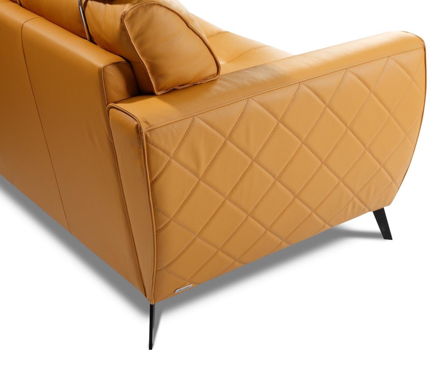 JVmoebel Wohnzimmer-Set, Leder Design Couch Sofa 2+1+1 Garnituren Sitz Gelb Polster Kunstleder