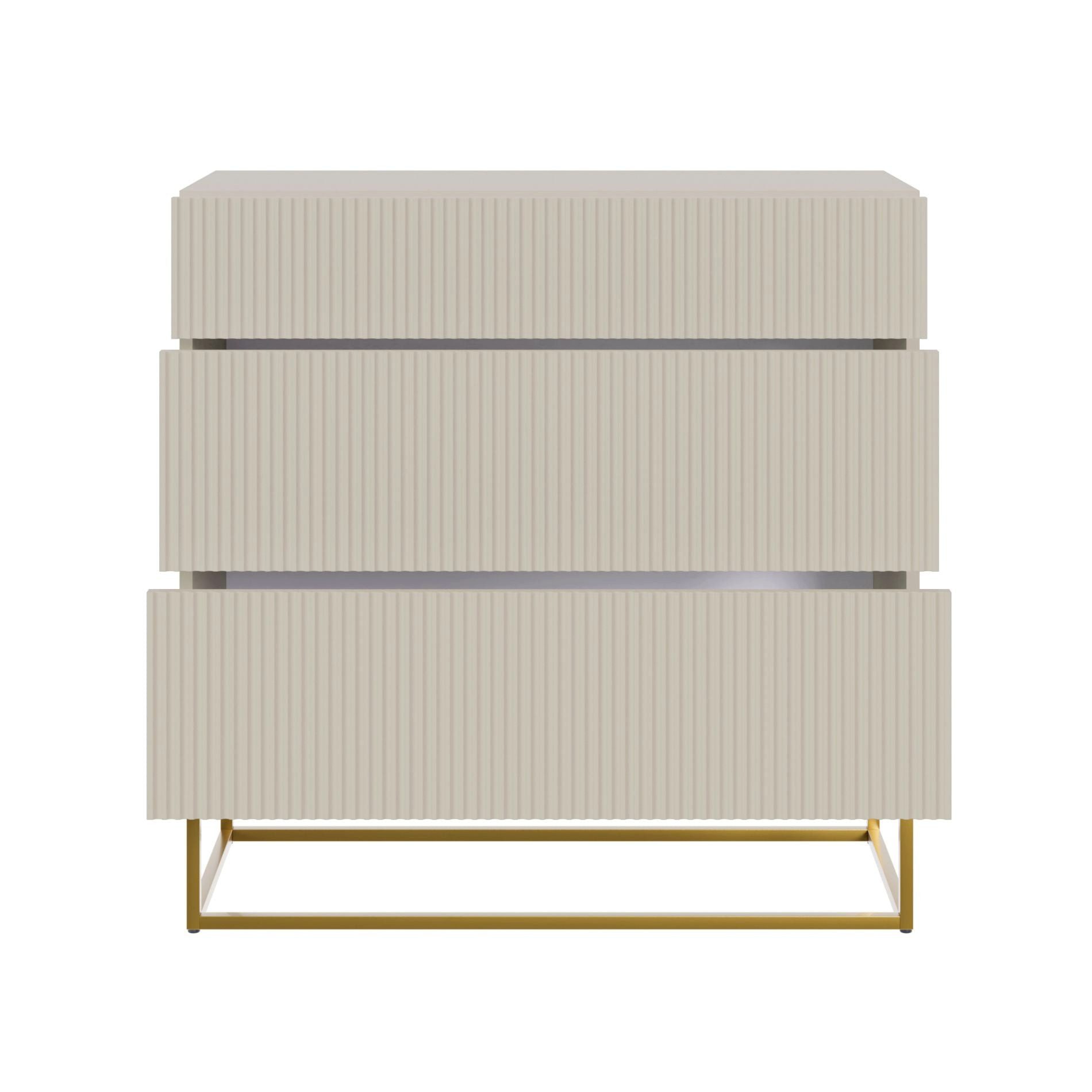 Selsey Kommode VELDIO, mit 3 Schubladen, Lamellenfront, Stahlbeinen, 90 cm breit