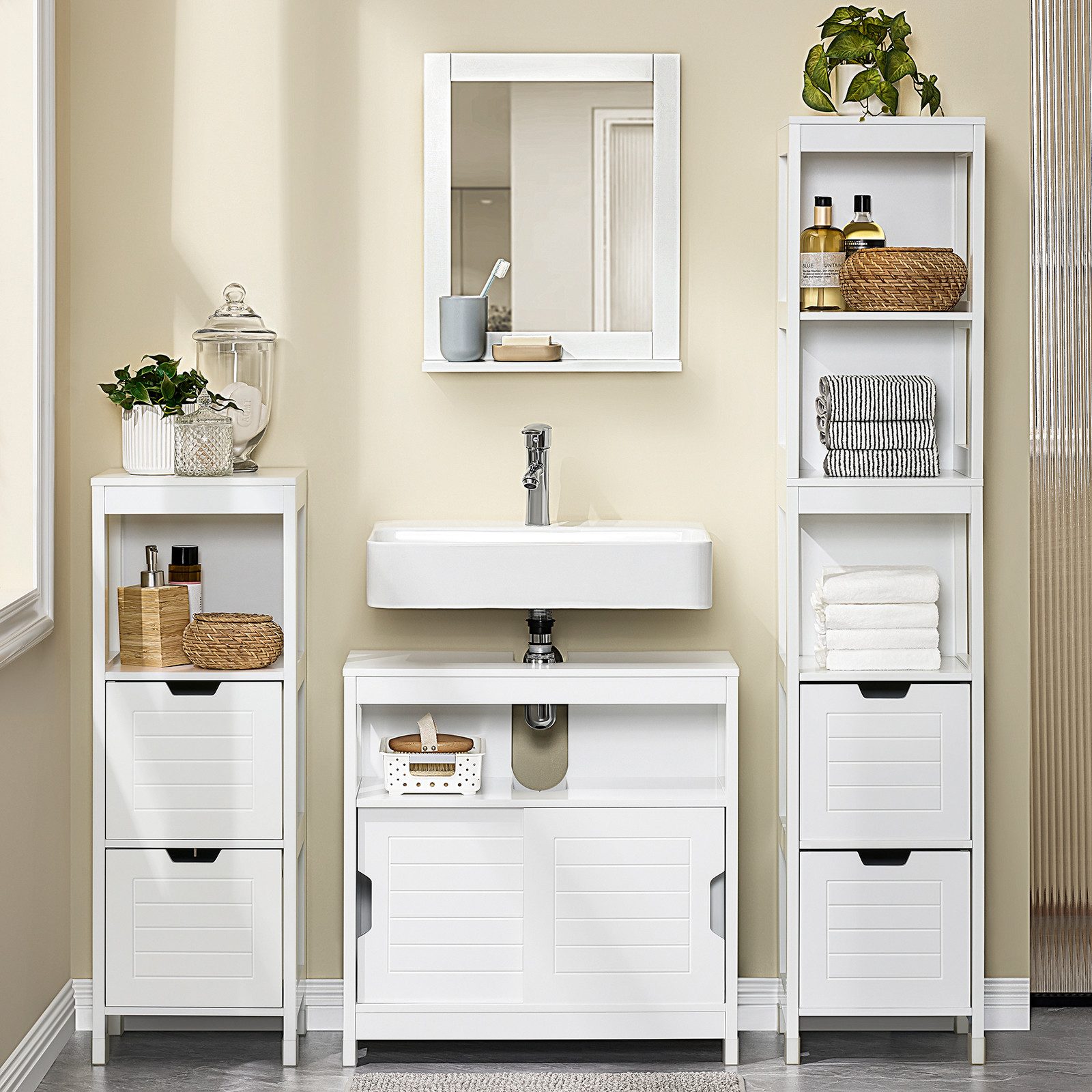SoBuy Waschbeckenunterschrank FRG128, Badezimmerschrank Waschtischunterschrank Unterschrank Badschrank mit 2 Türen, Waschbecken-Kommode, Badmöbel freistehend – Bild 4 von 5