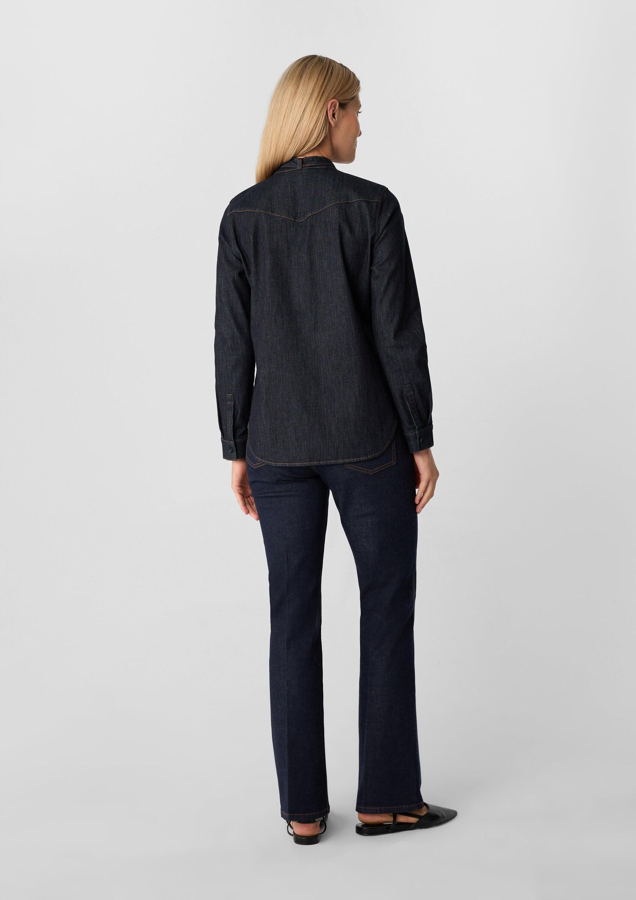 comma Langarmbluse Bluse Weiches Denimhemd mit Schluppe