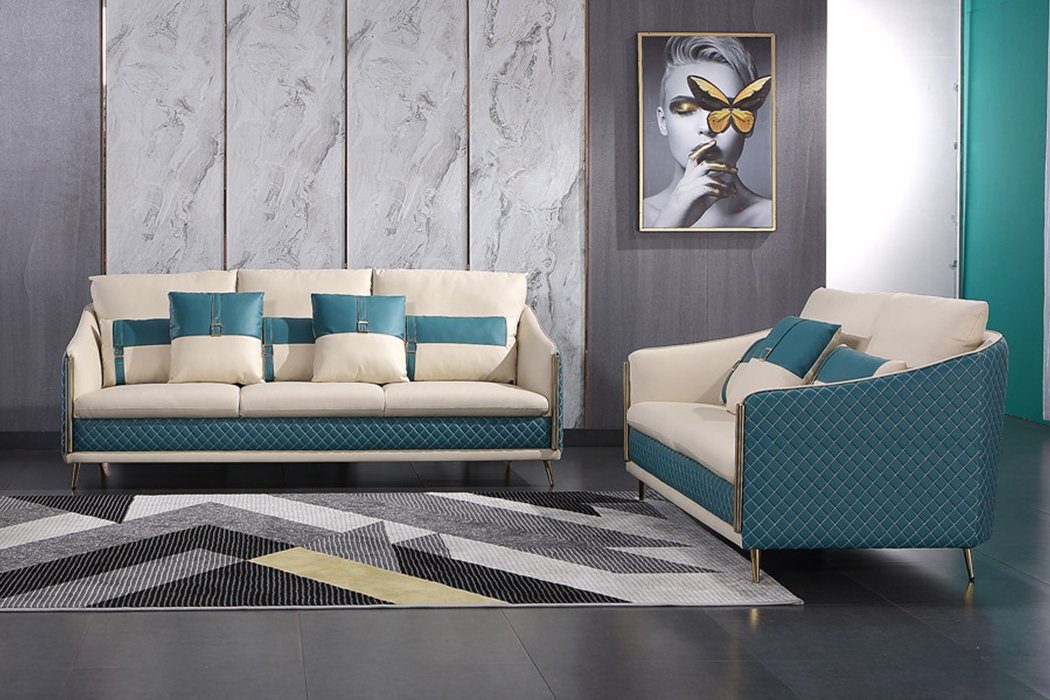 JVmoebel Sofa Moderne Sofagarnitur 3+2 Sitzer Set Design Edelstahlfüße Neu, Made in Europe