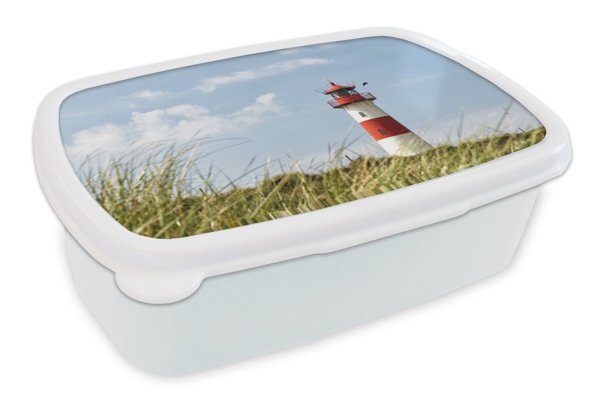 MuchoWow Lunchbox Meer - Leuchtturm - Deutschland, Kunststoff, (2-tlg), Brotbox für Kinder und Erwachsene, Brotdose, für Jungs und Mädchen weiß