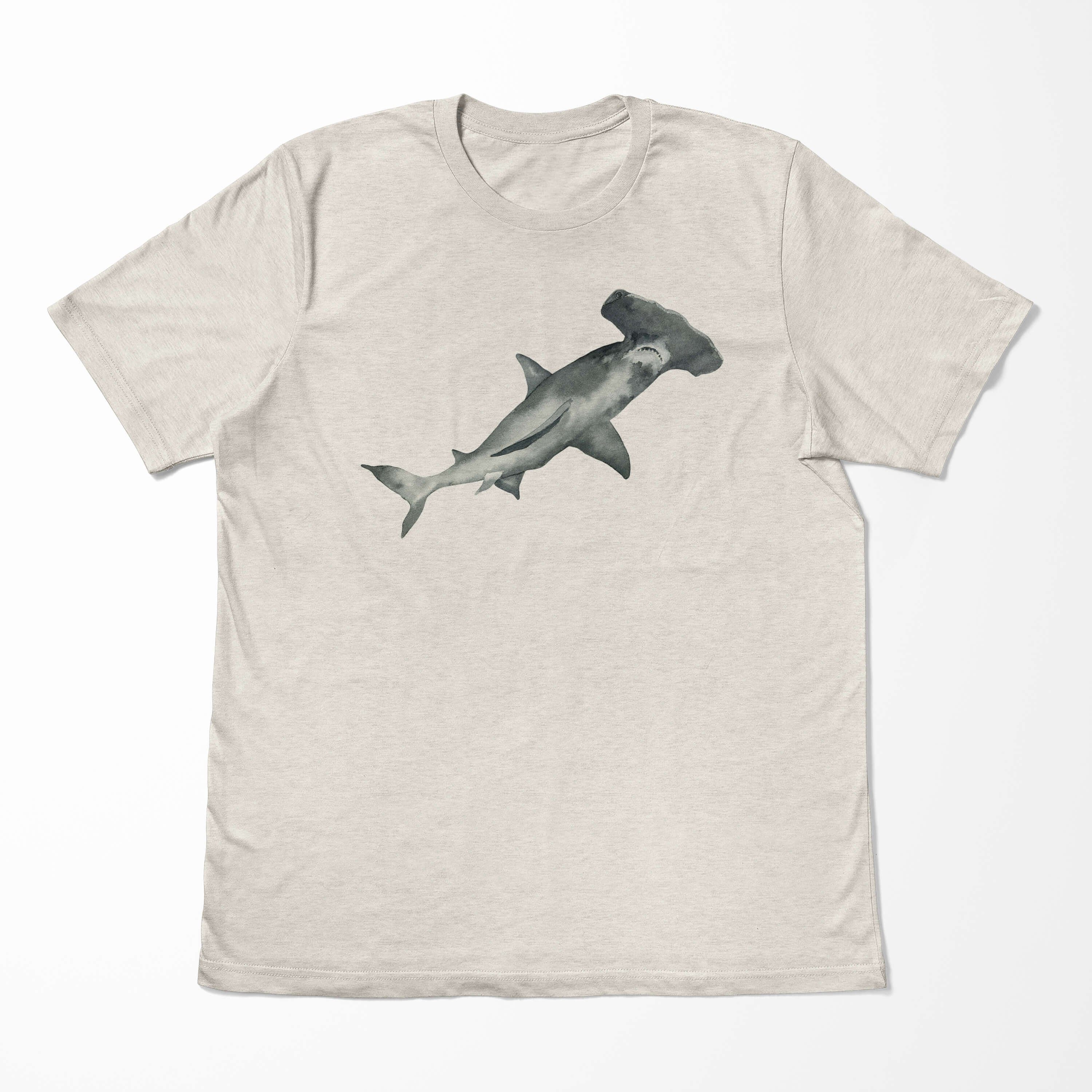Nachhaltig Wasserfarben Hammerhai Sinus Ökomode Shirt T-Shirt gekämmte Motiv T-Shirt Herren Bio-Baumwolle 100% Art (1-tlg) au
