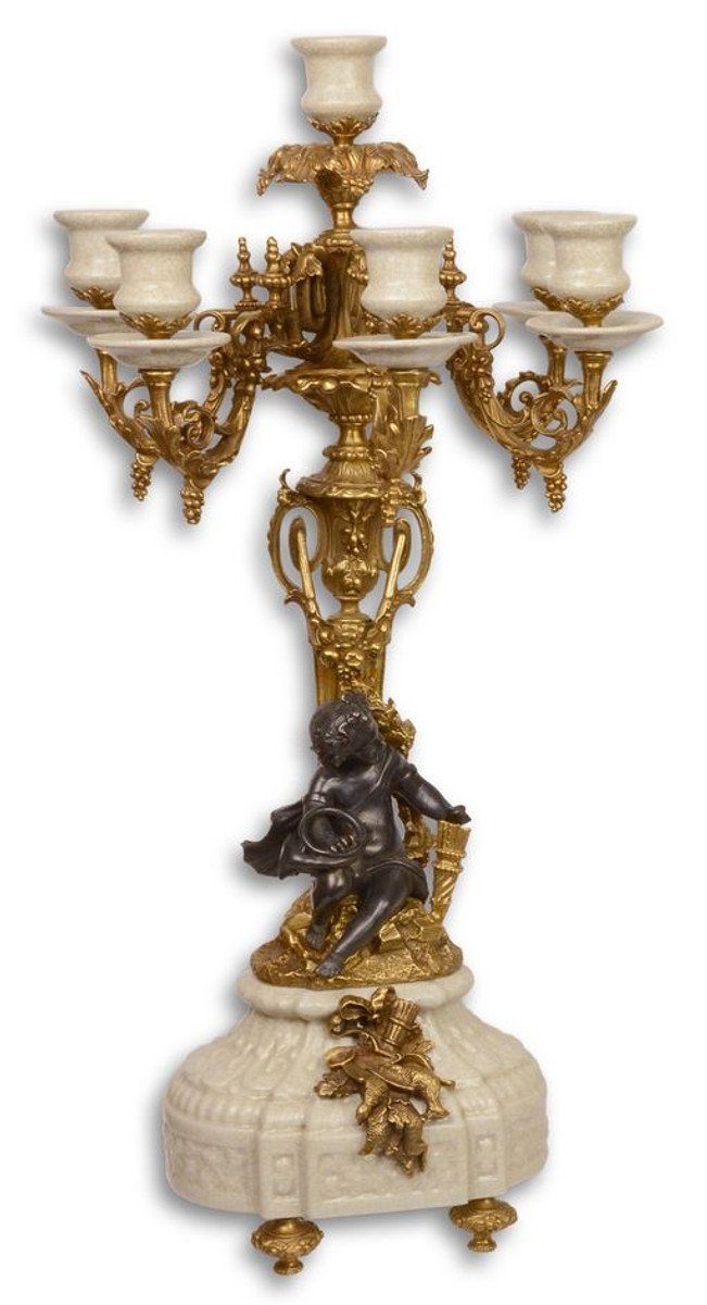 Casa Padrino Kerzenständer Barock Kerzenständer Weiß / Gold 29,5 x 26,5 x H. 59,4 cm - Edel & Prunkvoll