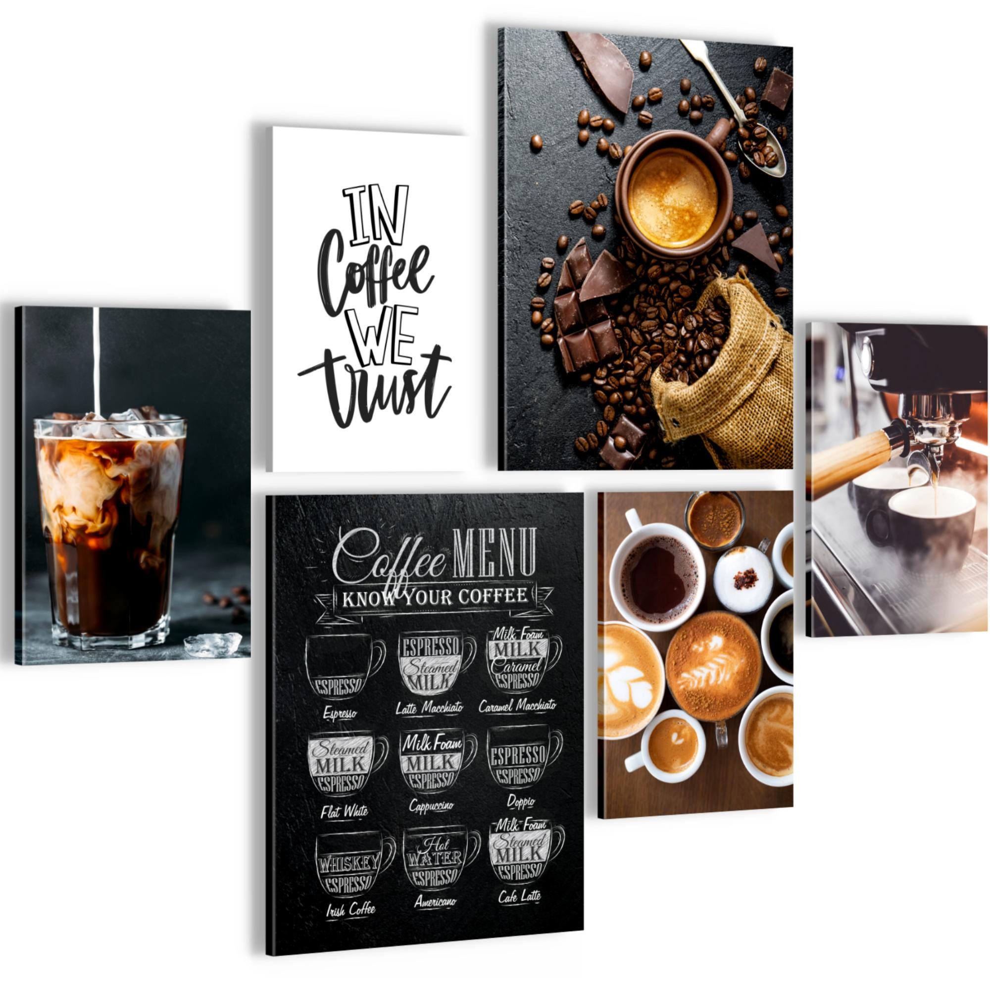 Novart Wandbild Wandbilder Küche Kaffee Gewürze AUFHÄNGFERTIG 90 x 80 cm Küchenbilder, Bunt (6 St)