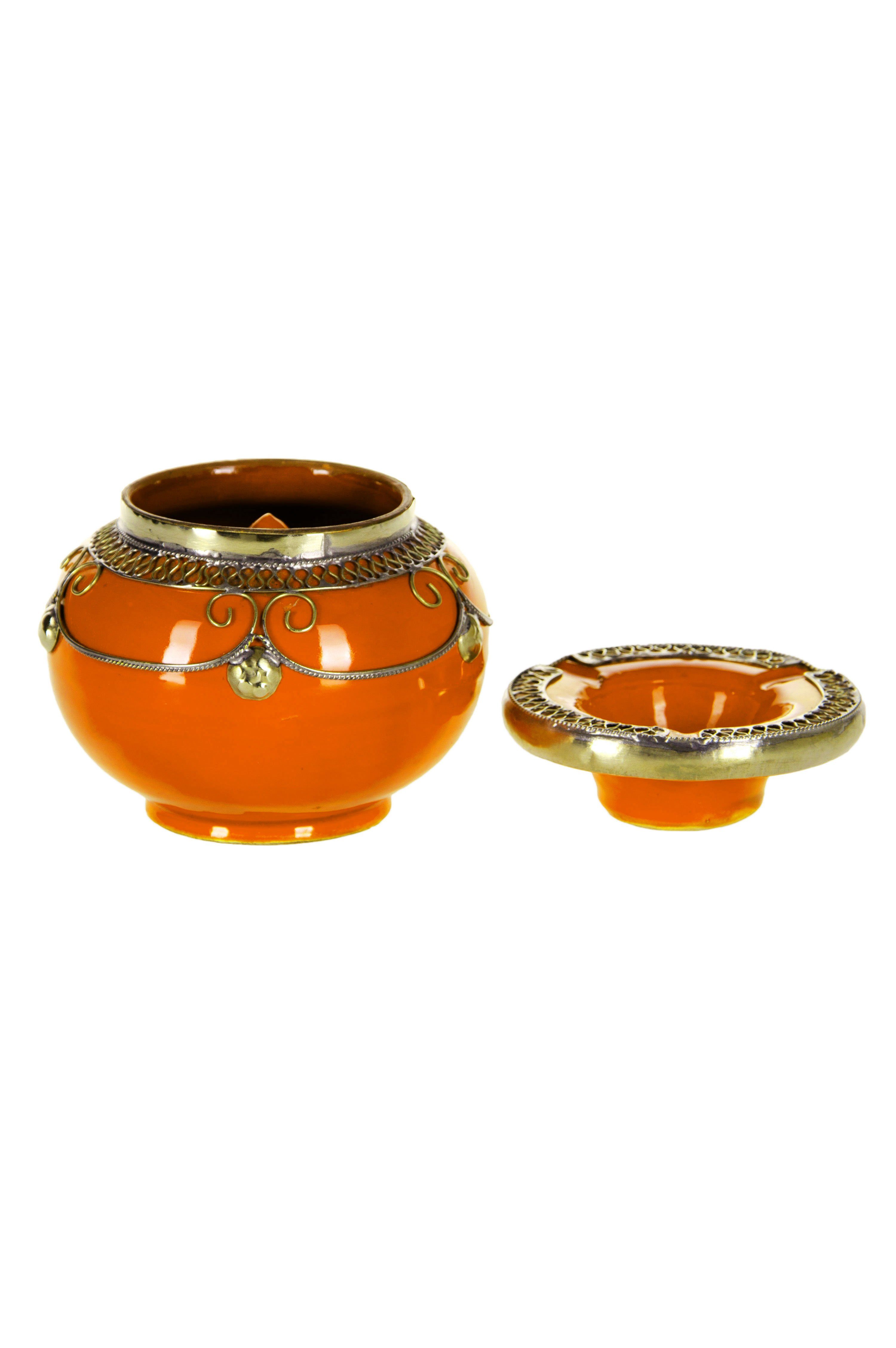 Marrakesch Orient & Mediterran Interior Aschenbecher Marokkanischer Aschenbecher Miranda Deko aus Keramik in Orange 11 cm, Handarbeit