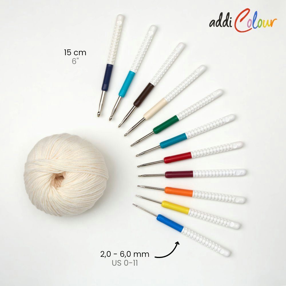 addi Stecknadeln addiColour Wollhäkelnadel, Häkelnadel mit Griff in verschiedenen Stärken
