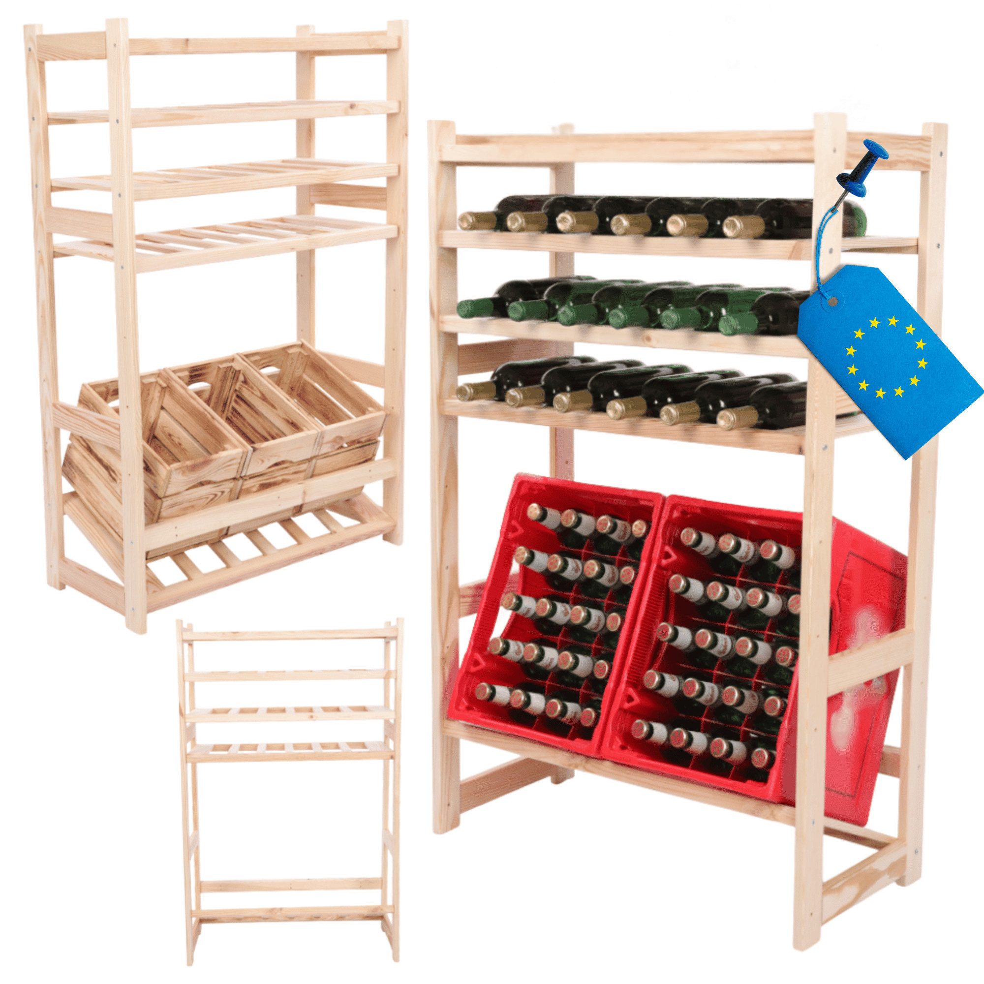 Modo24 Weinregal Kistenregal, Kombiregal, Weinregal, Holzregal, Massivholz Kiefer, Allzweckregal, Modulares Design, viele Größen und Farben