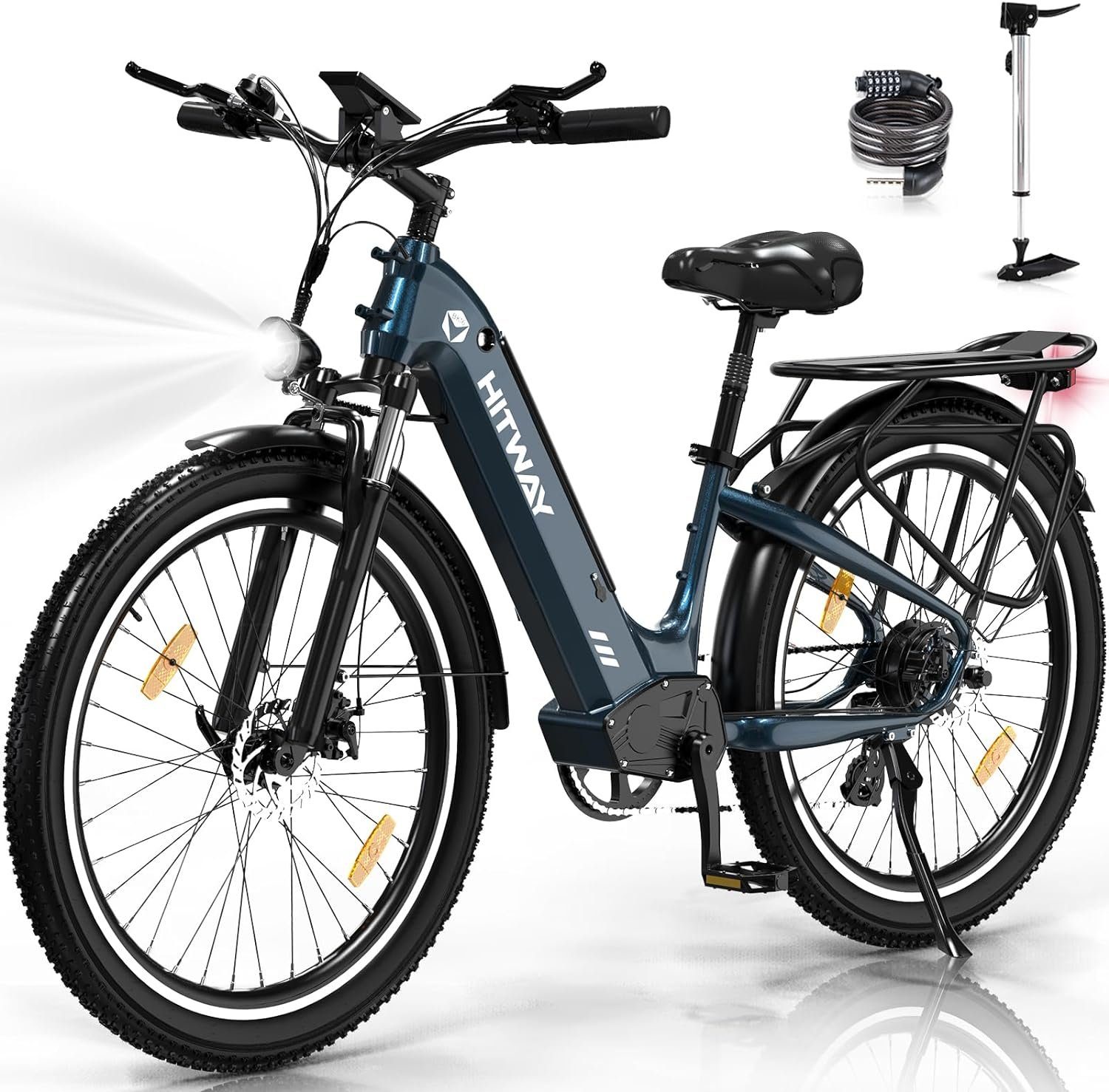 HITWAY E-Bike 26X3.0 Elektrofahrrad, E-Mountainbike 48V 18 Ah MTB max. 55–80 km, 7 Gang Shimano Altus Schaltwerk, Kettenschaltung, Mittelmotor, Ladegerät/ Pumpe/Fahrradschloss/für Damen und Herren 170 - 190 cm blau