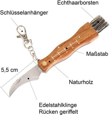 Flanacom Taschenmesser Pilzmesser aus Edelstahl mit Bürste und Lineal, Klappmesser für Outdoor und Camping, rostfrei