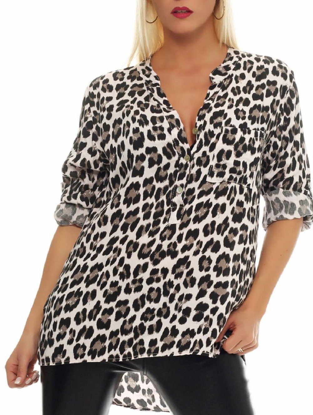 Smonke Damen Mode Übergrößen Shirts Lange Ärmel Tasche Sweatershirt Leopard gedruckte Knopf Bluse Herbst Winter Tops 
