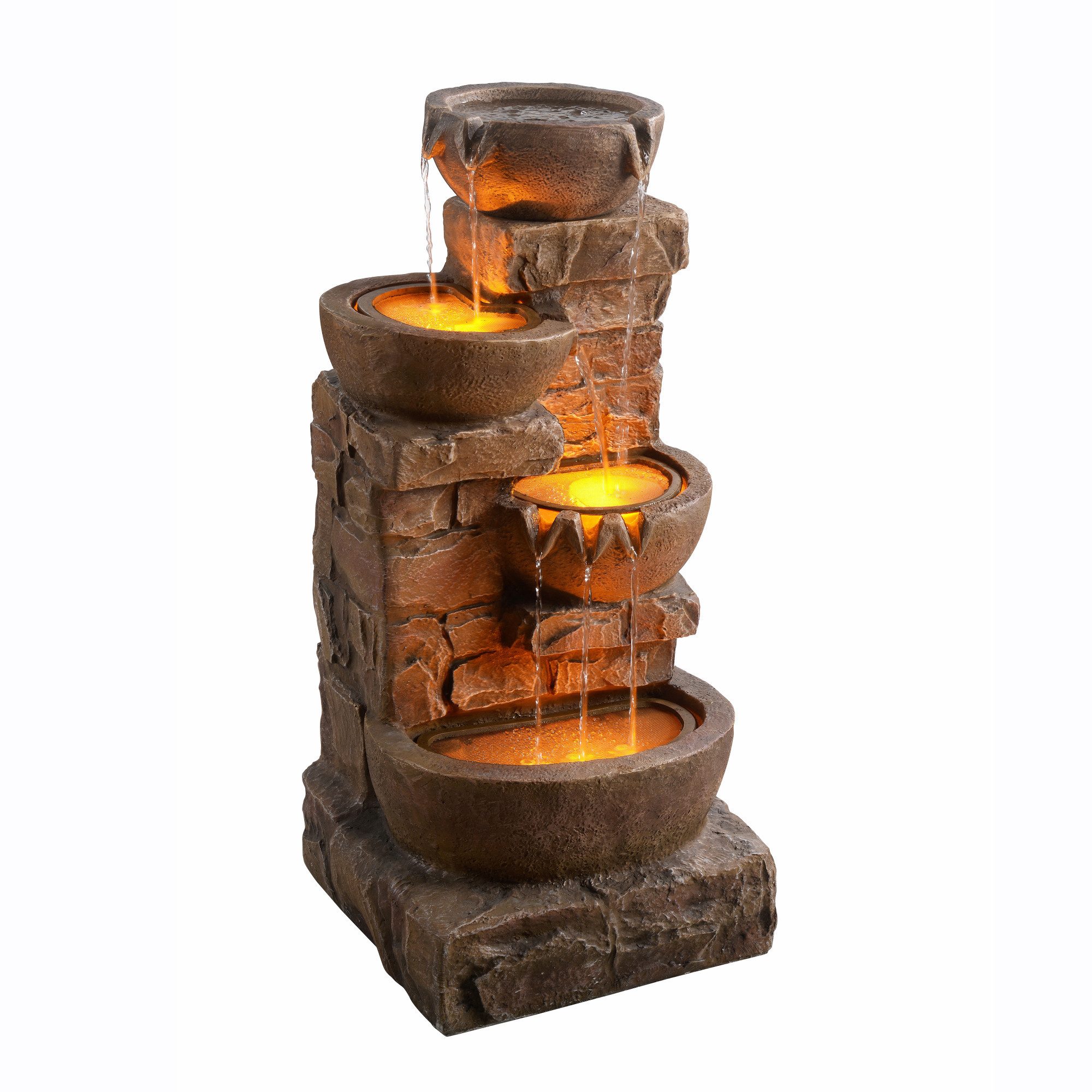 Teamson Home Gartenbrunnen mit LED Polyresin braun H84 cm günstig online kaufen