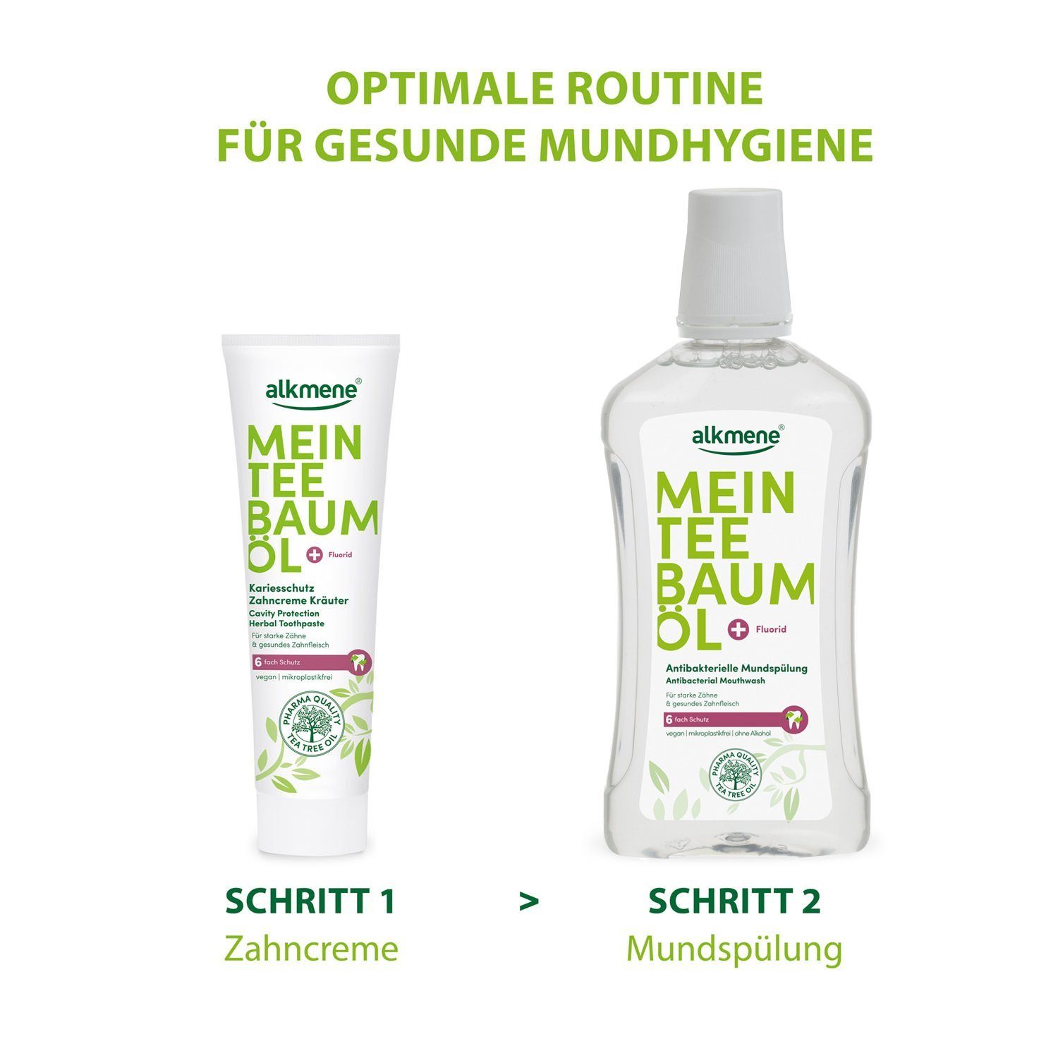 alkmene Mundspülung 2x Teebaumöl antibakterielle Mundspülung 6fach Schutz - Mundwasser