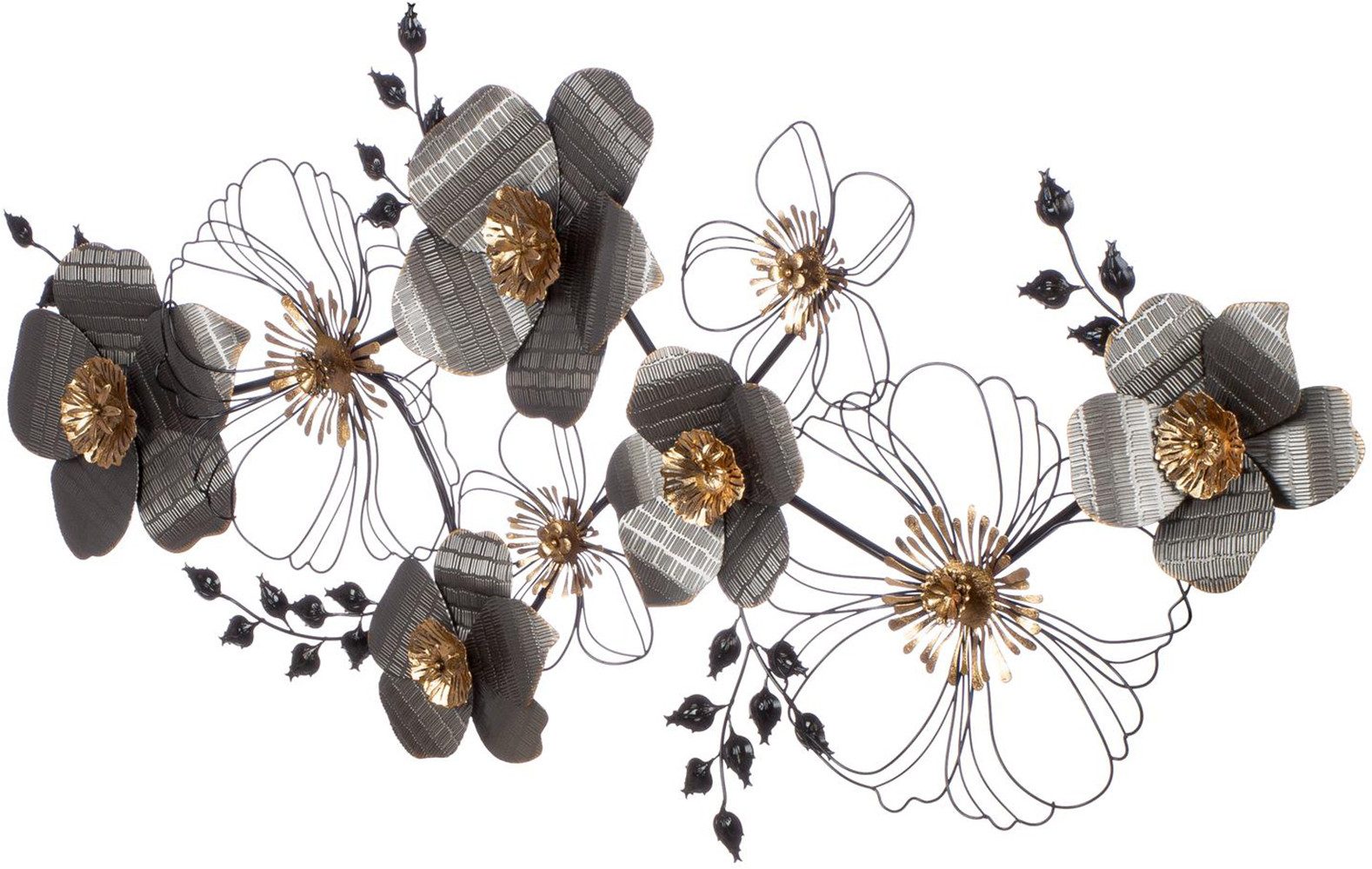 Casablanca by Gilde Wanddekoobjekt Wandrelief, "Blossom", Metall, schwarz, anthrazitfarben, goldfarben (1 St), Wandrelief Blossom Blüten Blumen Wanddeko Wohnzim – Bild 2 von 4