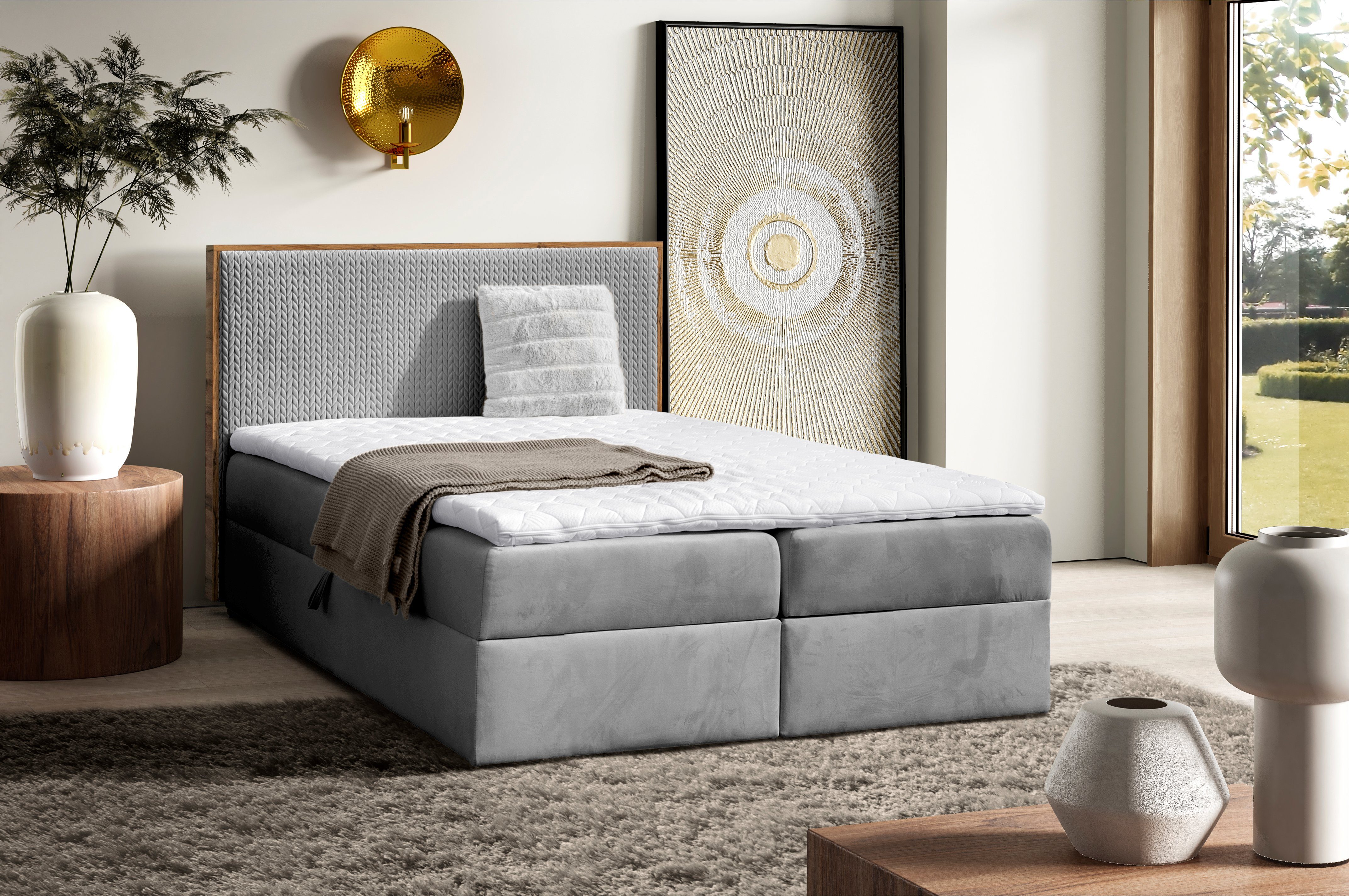 AN FURNITURE STORE Boxspringbett FRANCESCO mit Bettkasten, Topper und Matratze (120x200), Kompletbett, Bonellfederkernmatratze