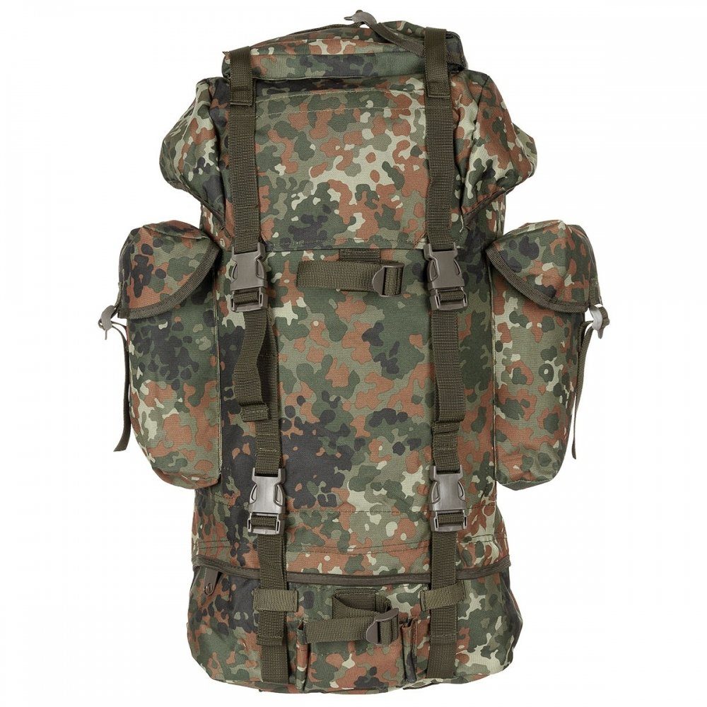 MFH Wanderrucksack BW Kampfrucksack, flecktarn, groß, Mod. (Packung), Alu-Aussteifung innen