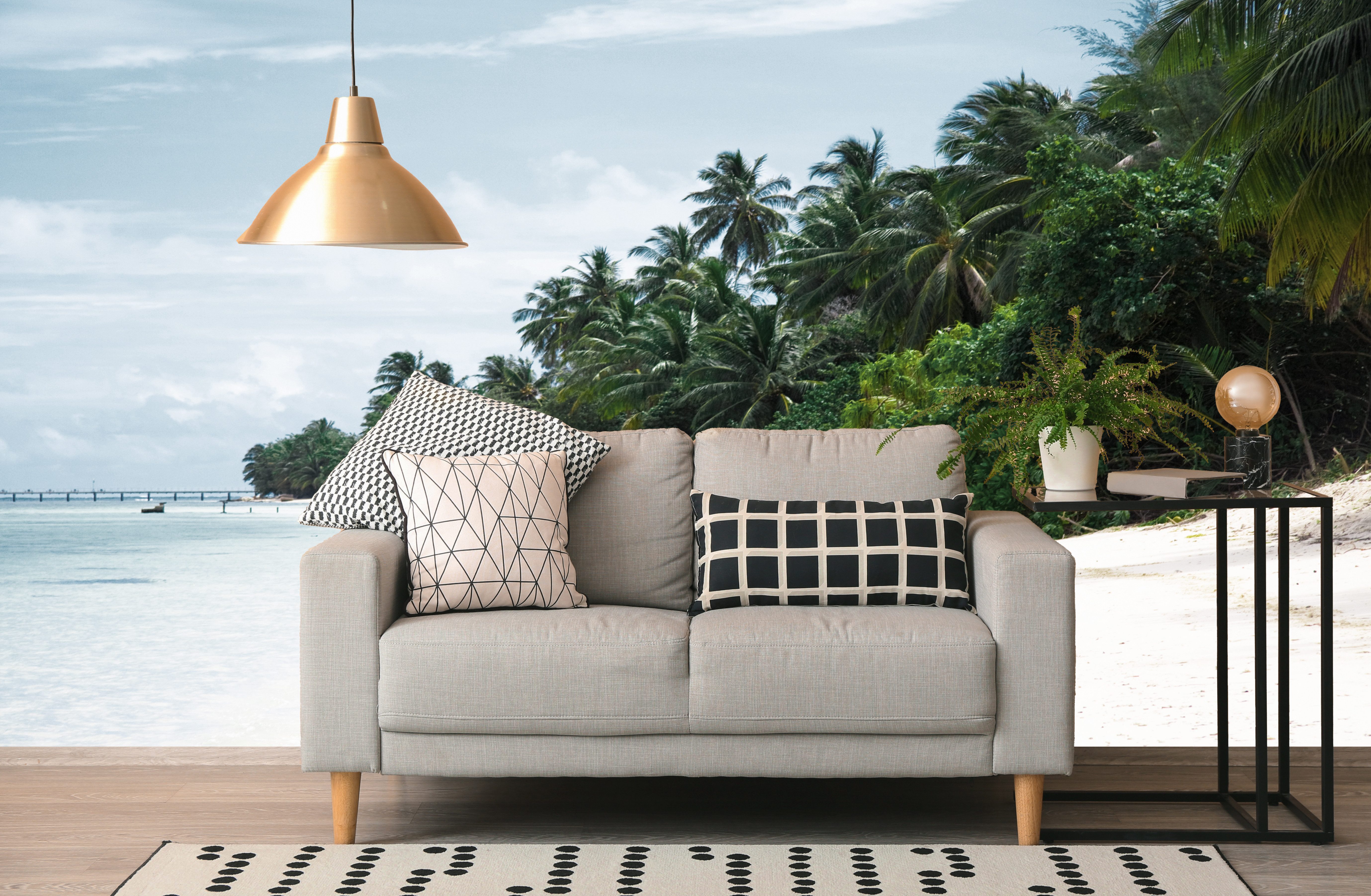 queence Fototapete Sandstrand, glatt, Meer, Motiv, Strand, bedruckt, natürlich, realistisch, (5 St), Wandpaneele, selbstklebend, Tapete, Sticker, Wanddeko, XXL-Fotomotiv