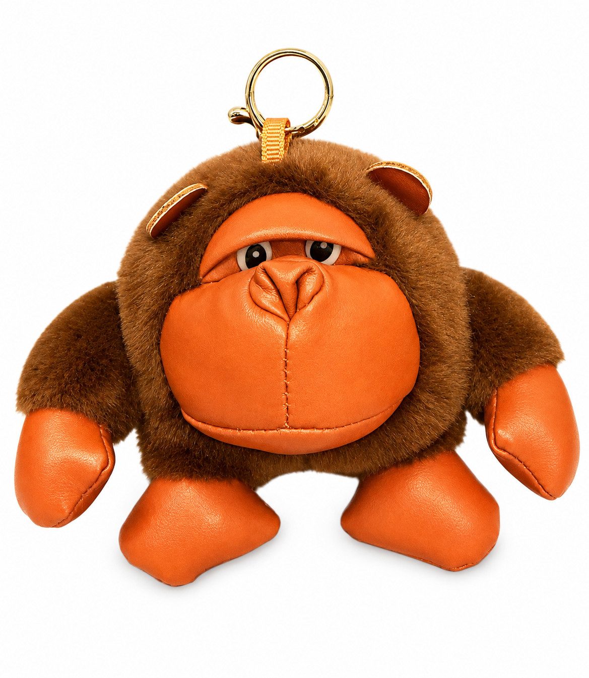 GOLDIA GMBH Schlüsselanhänger Plüsch Gorilla mit Kunstleder und Karabiner Braun Taschenanhänger (Set, 1-tlg., Geschenk-Set), Flauschiger Gorilla mit Kunstleder und stabilem Karabiner
