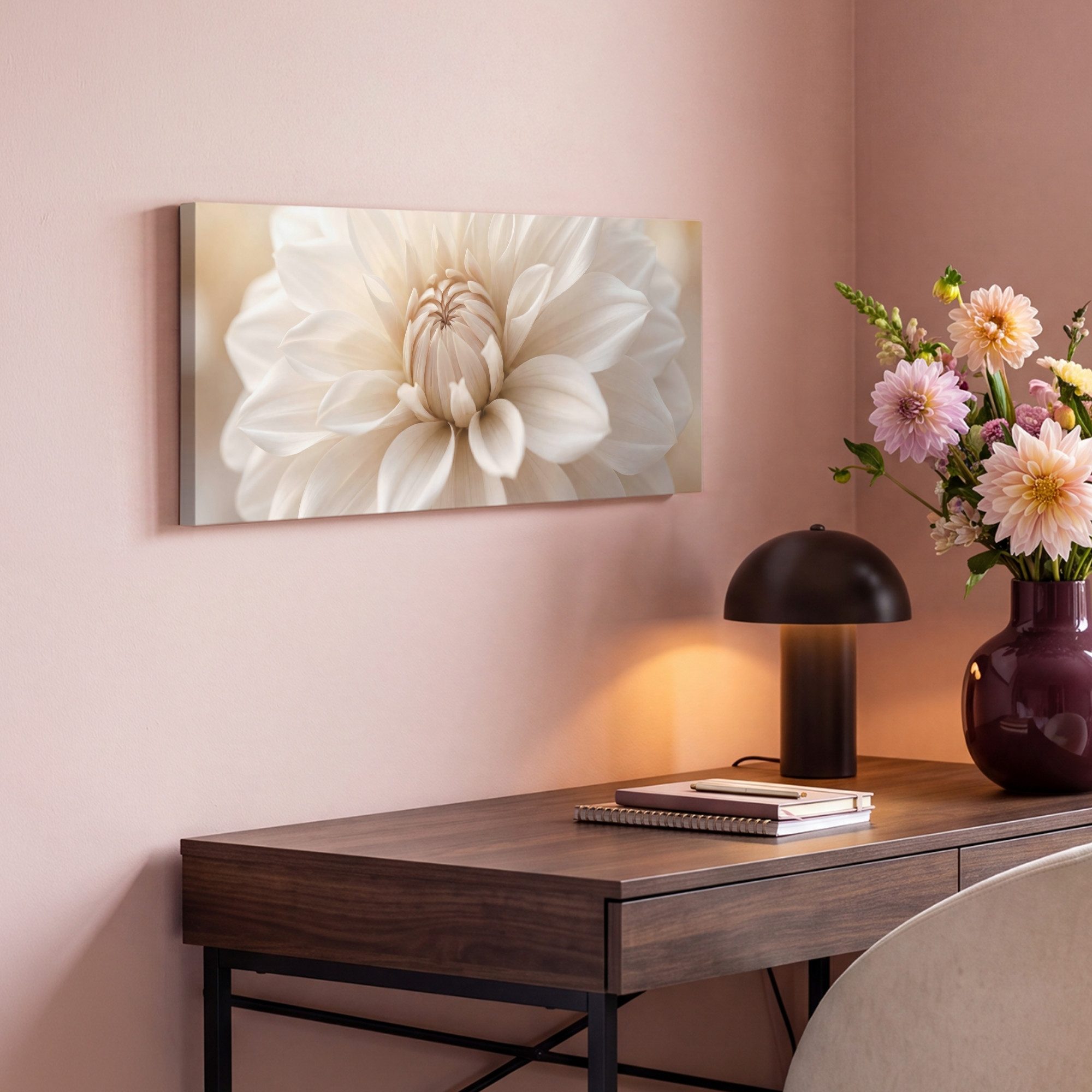 OneMillionCanvasses® Leinwandbild Panorama Blume - Dahlie - Weiß, Fotodruck (1 St), Wandbild, Deko Schlafzimmer Wohnzimmer Flur 40x20 cm – Bild 4 von 5