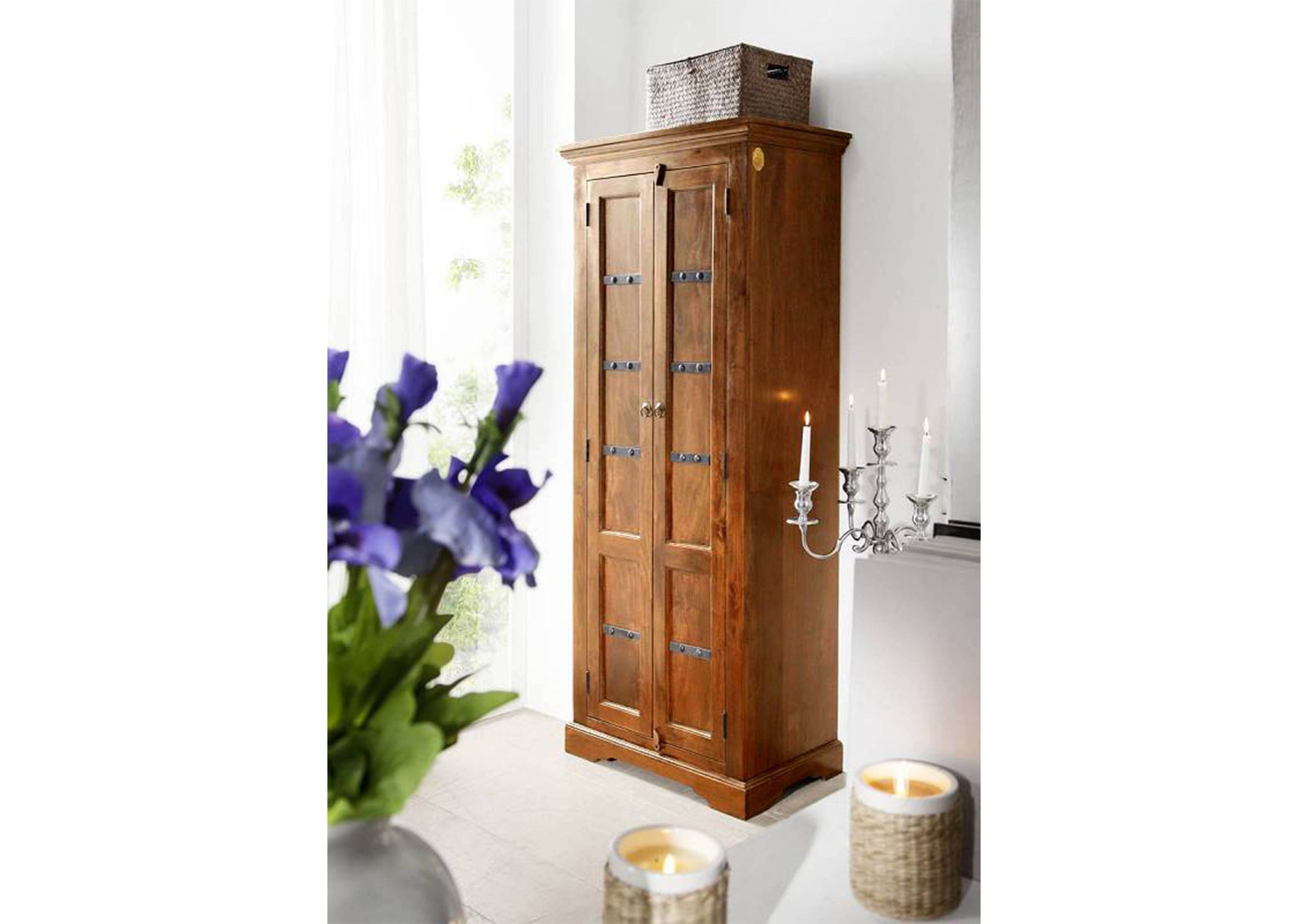 Massivmoebel24 Dreh-/Schwebetürenschrank OXFORD Akazie Massivholz hellbraun (Massivholz montiert 75 OXFORD #0901) Akazie 73x45x180 cm (BxTxH) hellbraun lackiert