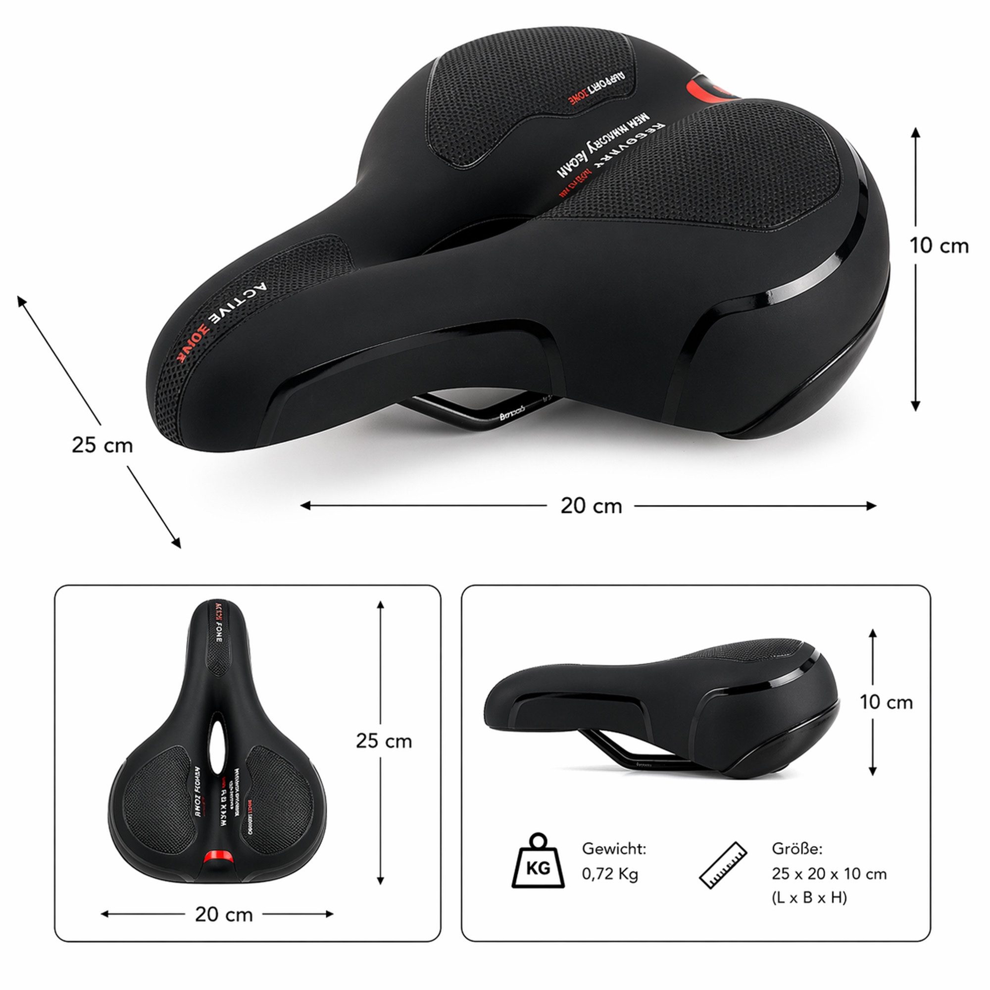 Mucola Fahrradsattel Fahrradsattel Ergonomischer Gel Memory-Schaum Citybike Mountainbike (Stück, mit Sattelbezug), Atmungsaktiv – Bild 3 von 5