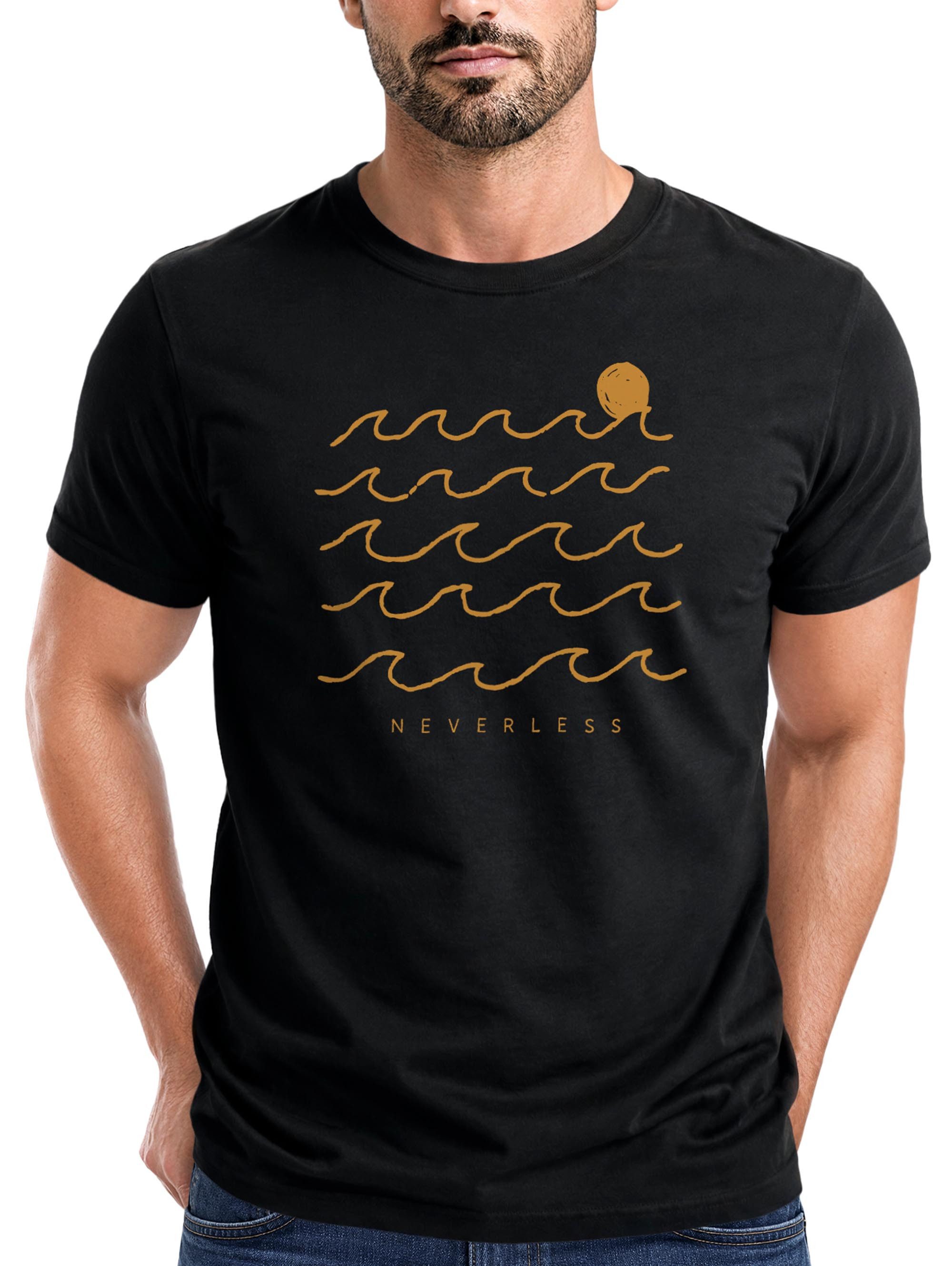 Print-Shirt Herren T-Shirt Frontprint Wellen Sonne Meer Aufdruck Printshirt