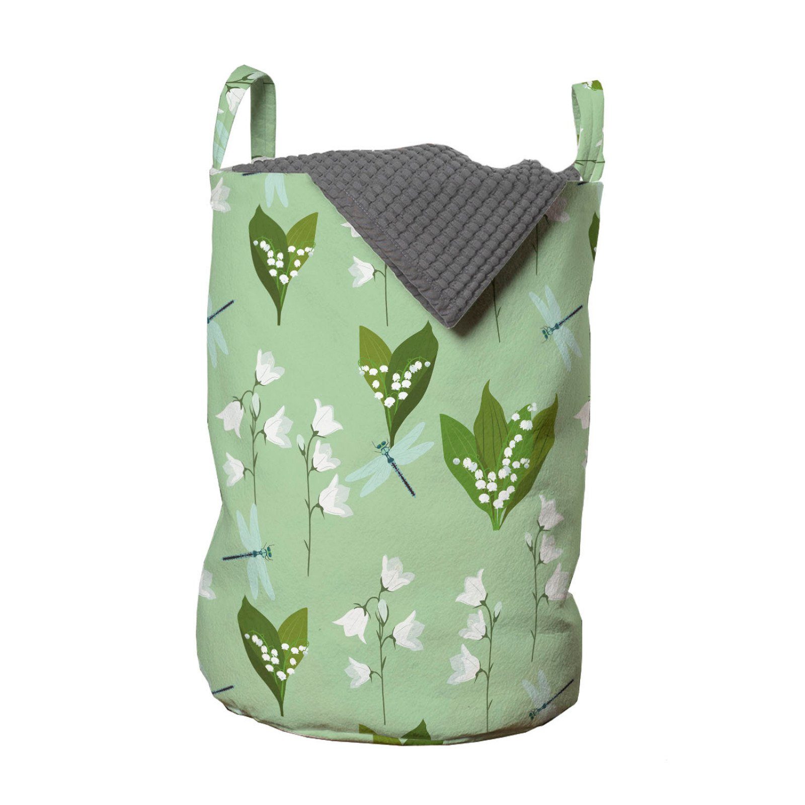 Abakuhaus Wäschesäckchen Wäschekorb mit Griffen Kordelzugverschluss für Waschsalons, Blumen Libellen und Campanulas