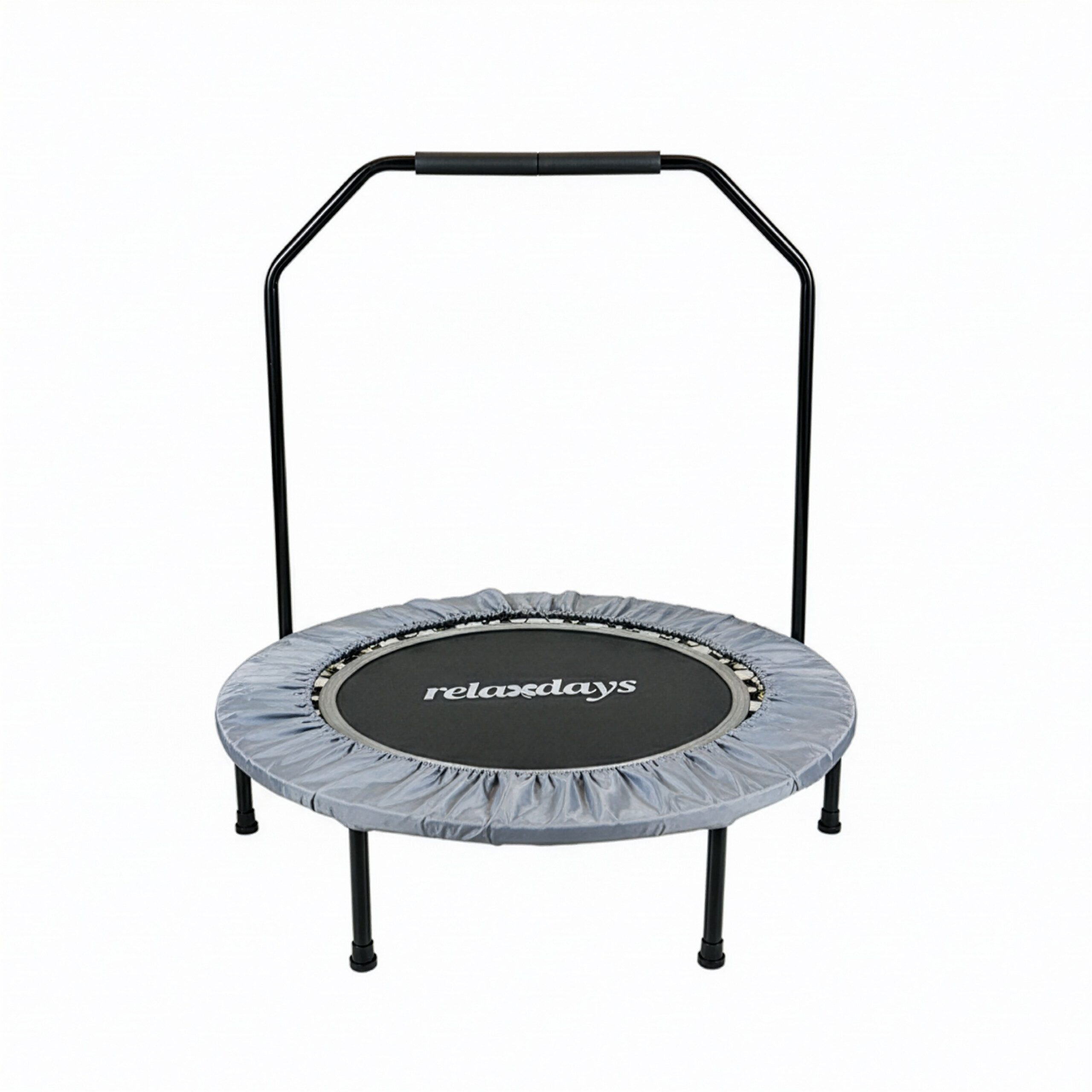 relaxdays Fitnesstrampolin Trampolin mit Haltestange Ø 102 cm, grau, 102 cm