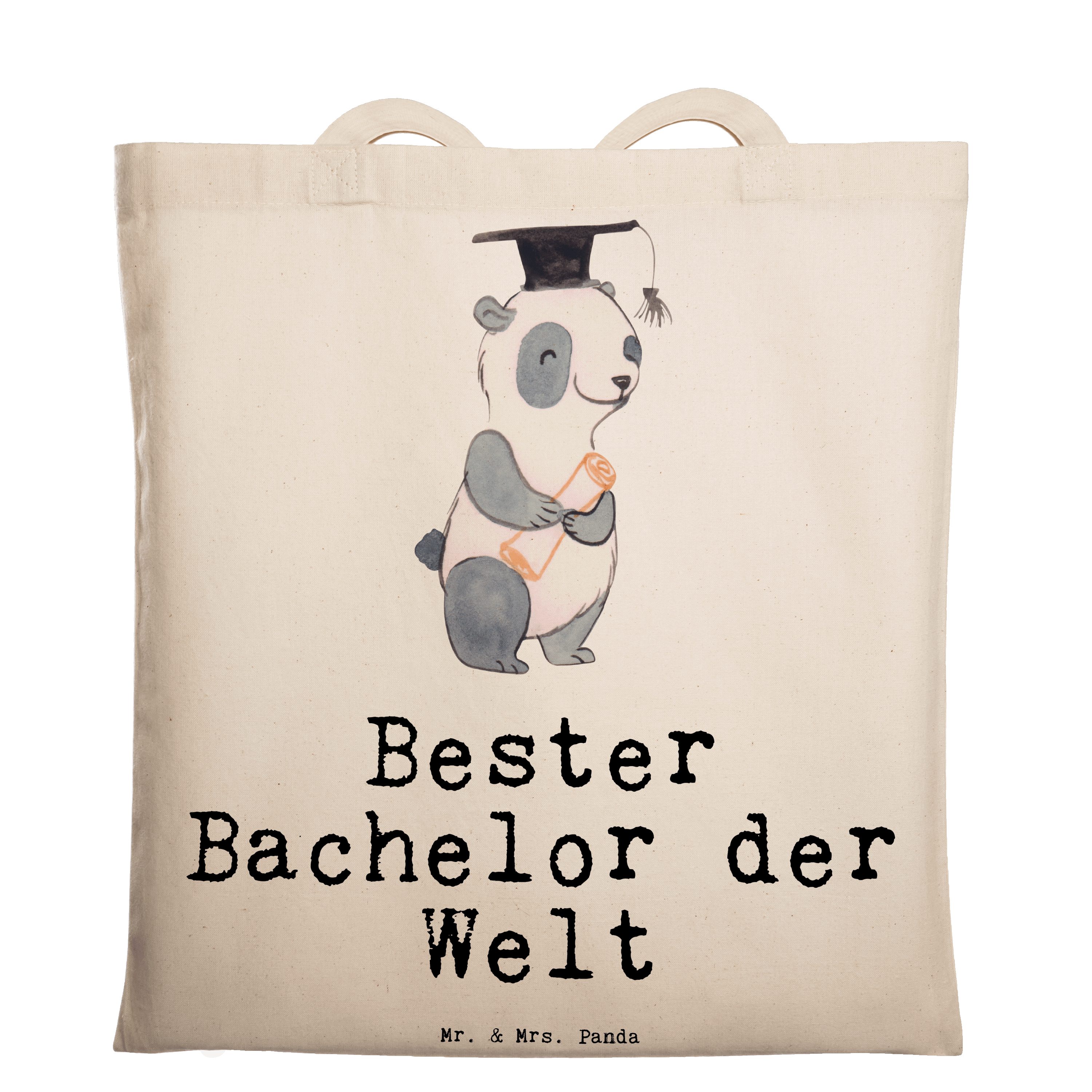 Mr. & Mrs. Panda Tragetasche Panda Bester Bachelor der Welt - Transparent - Geschenk, Schenken, Ge (1-tlg)
