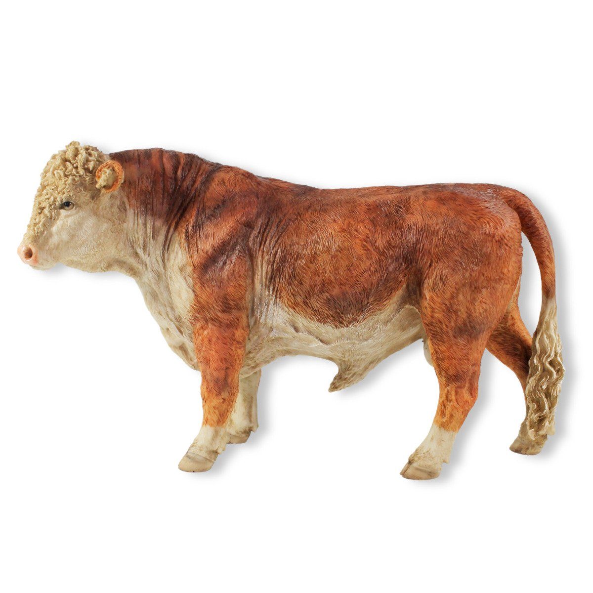 colourliving Gartenfigur Bulle 44 cm hergestellt Figur lang, Rinderfigur, Rinderfigur, (Bauernhoftiere), Tierfiguren lebensechte detailgetreu handbemalt