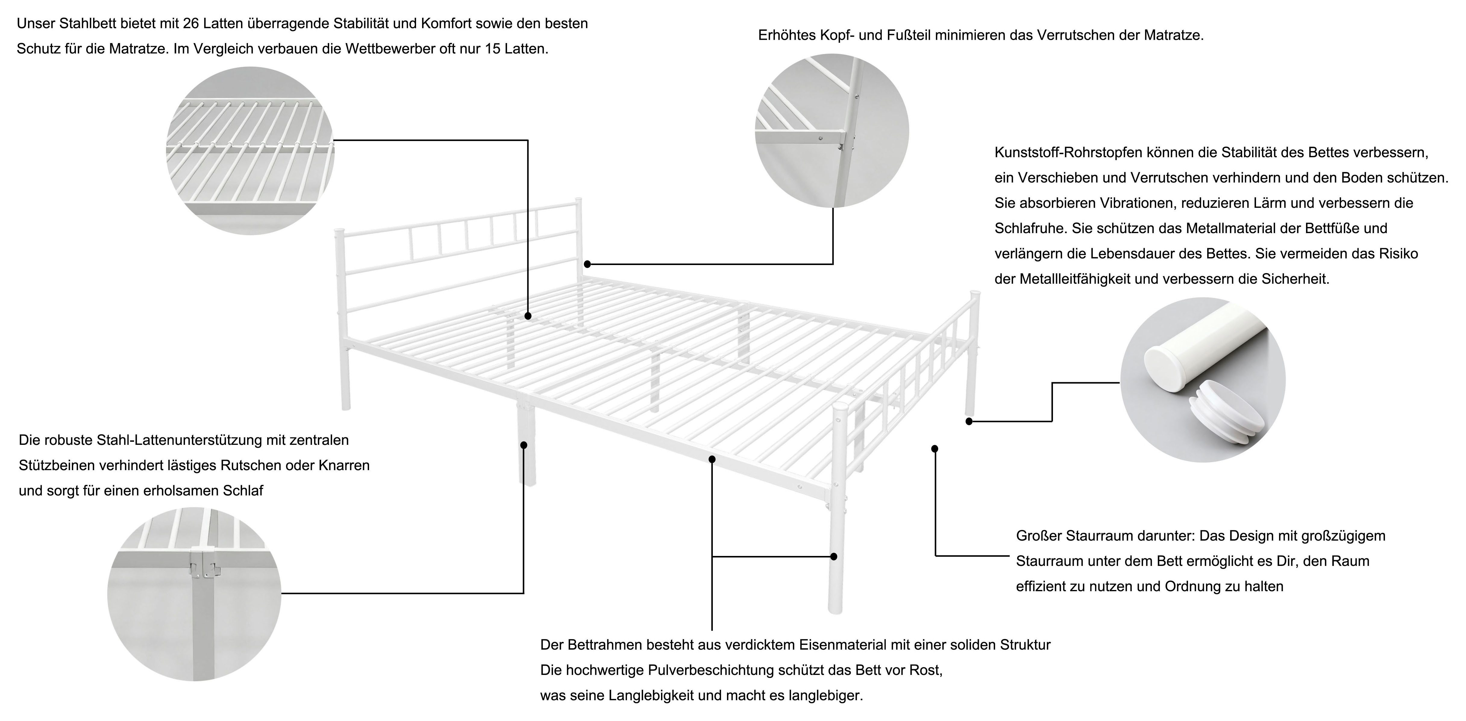 OTTO home Metallbett Amrum Bett Bettgestell Bettrahmen Einzelbett Doppelbett Stahlbett (2m Länge und in 4 Breiten wählbar - 90, 140, 160, 180 cm), Schlafzimmerbett inkl. 26 Lattenroste zum Schutz der Matratze