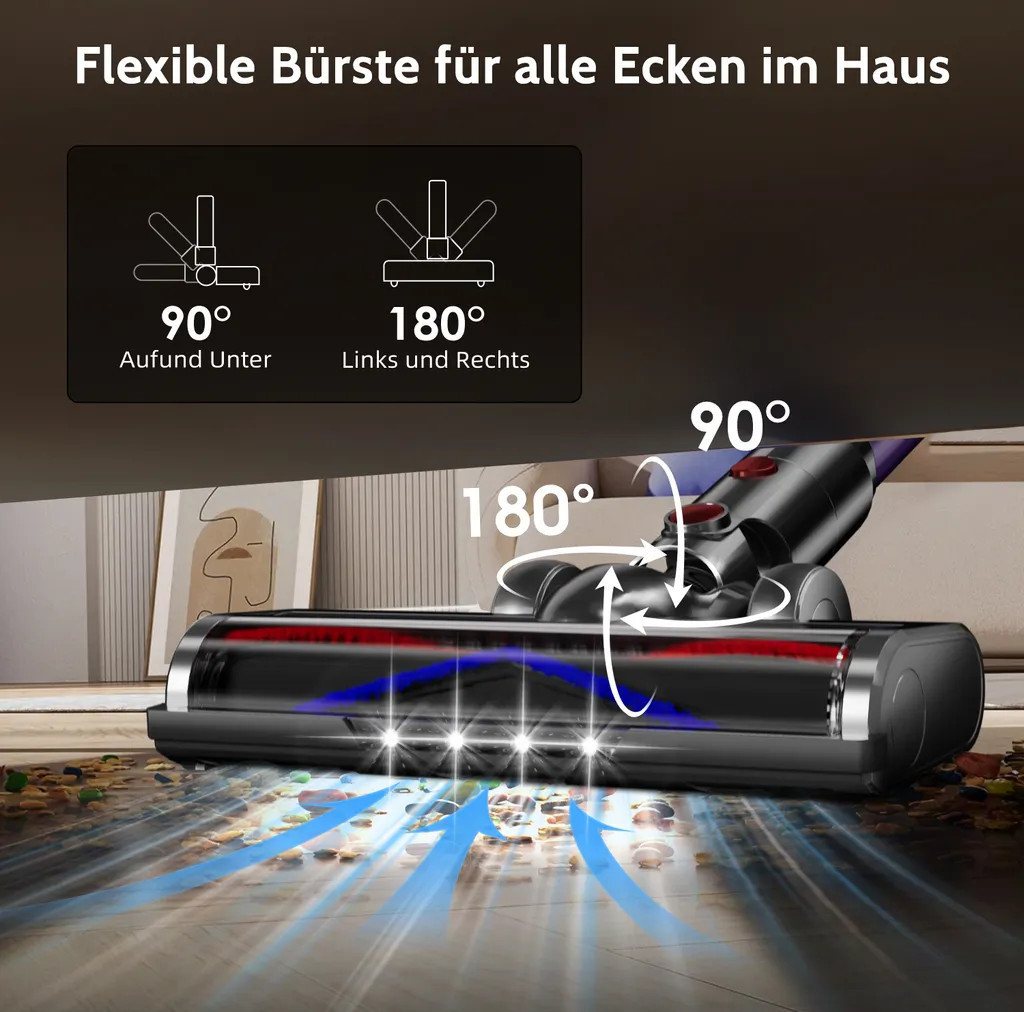 BERGER ELECTRONICS Akku-Hand-und Stielstaubsauger Akku Staubsauger, Staubsauger Kabellos, 65000 Pa/600W, 70min Laufzeit, Bodenstaubsauger, Kabelloser Staubsauger, Weihnachtsgeschenk